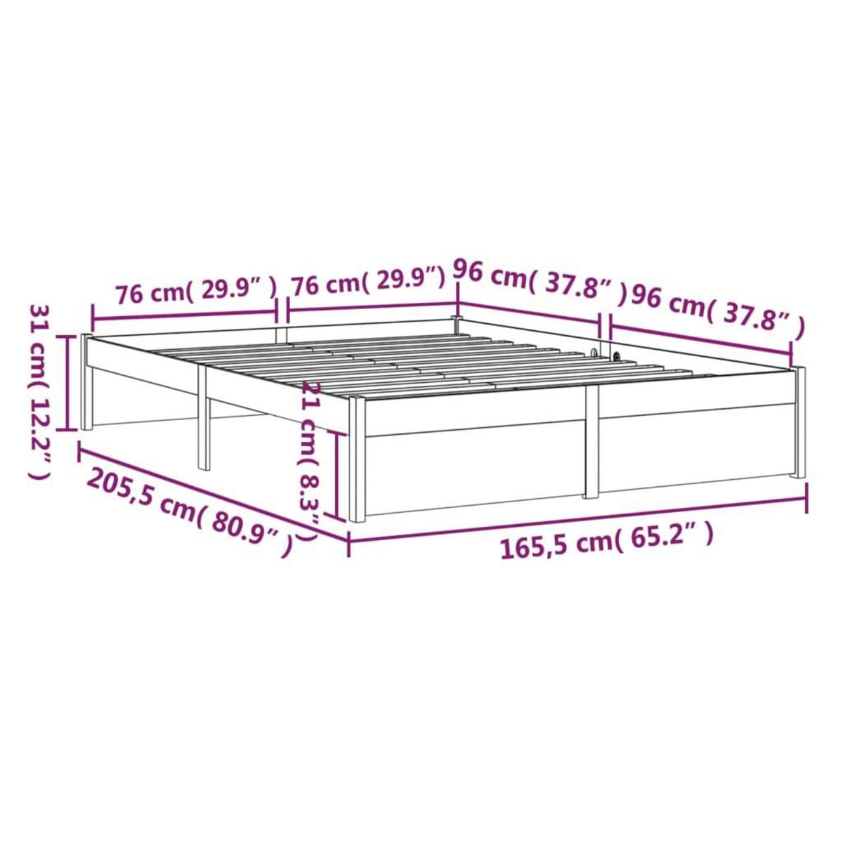 VIDAXL Cadre de lit sans matelas bois massif 160x200 cm