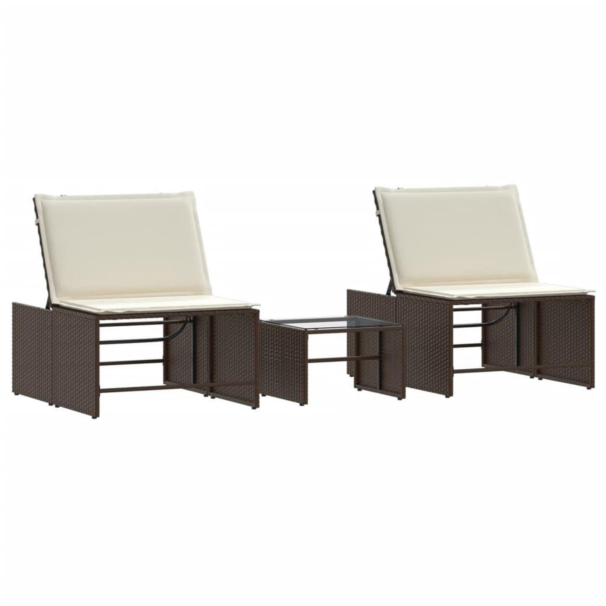 Voir la diapositive 2 : VIDAXL Chaises longues lot de 2 avec table marron resine tressee