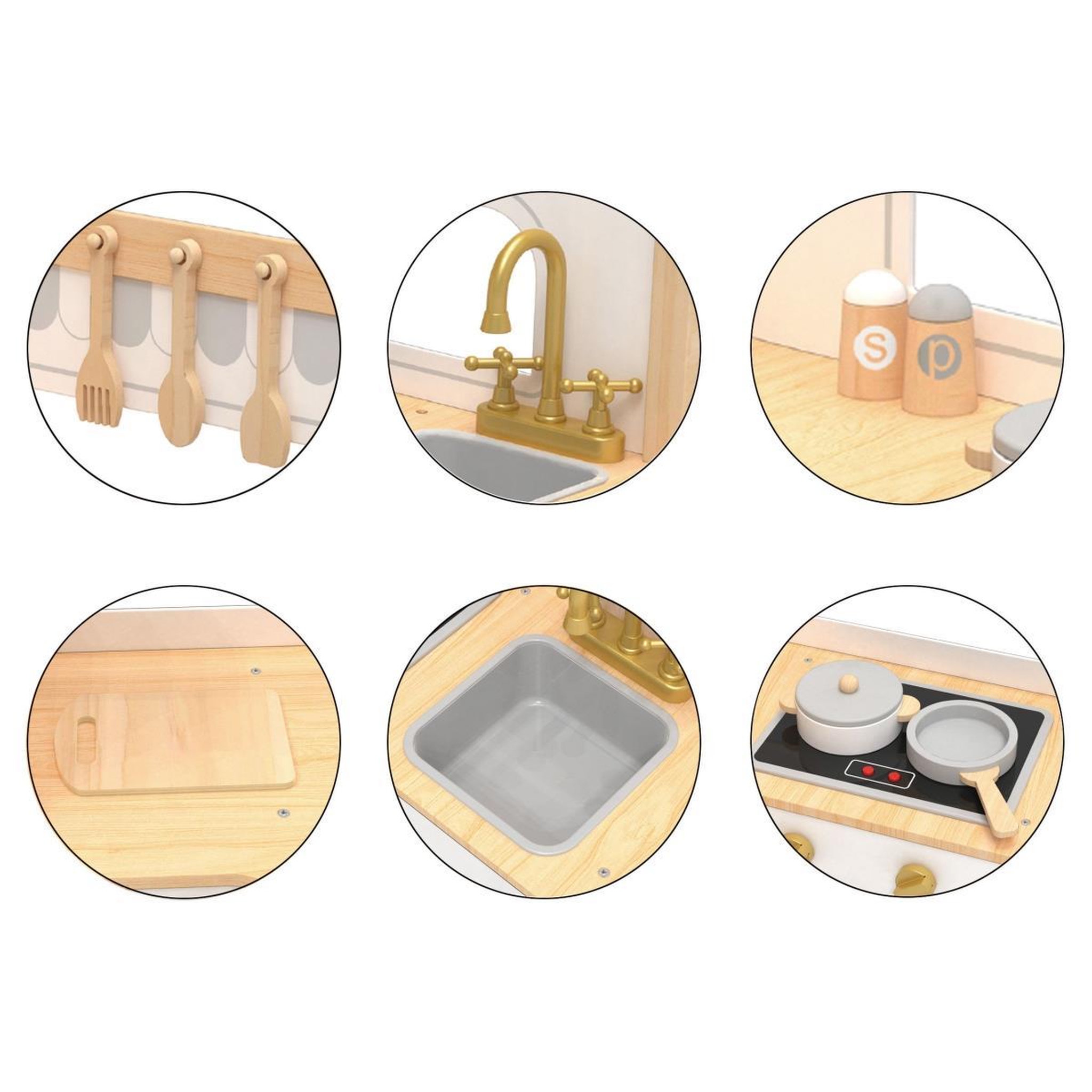 Voir la diapositive 3 : MAMABRUM Cuisine Enfant en Bois XXL Naturelle avec Réfrigérateur, Micro-ondes, Four et Accessoires, dès 3 Ans