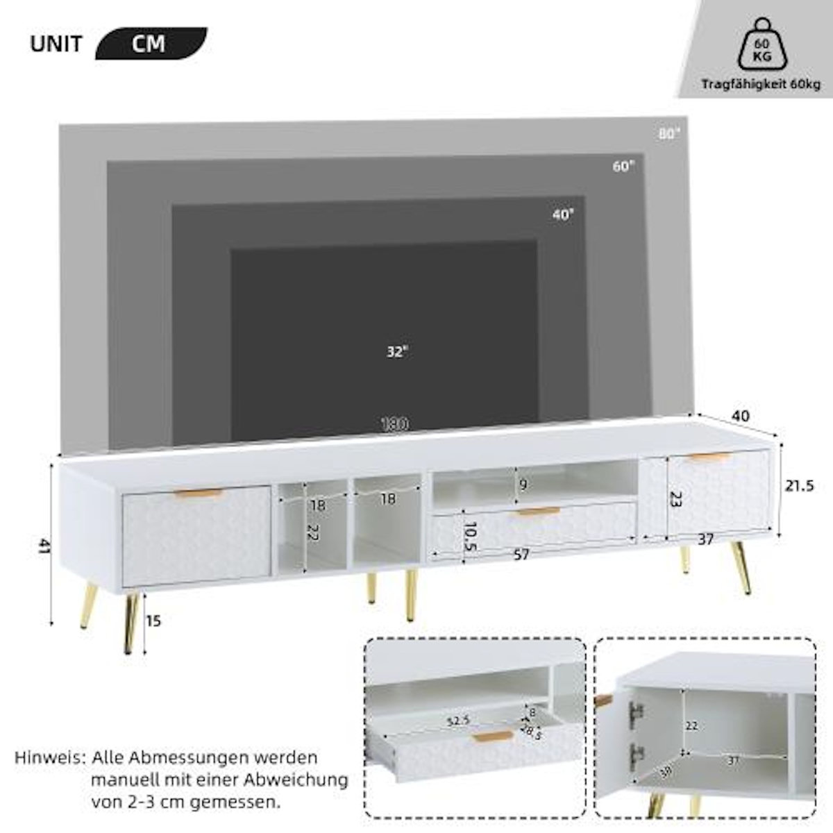 MERAX Meuble tv blanc 180 cm panneau de particules