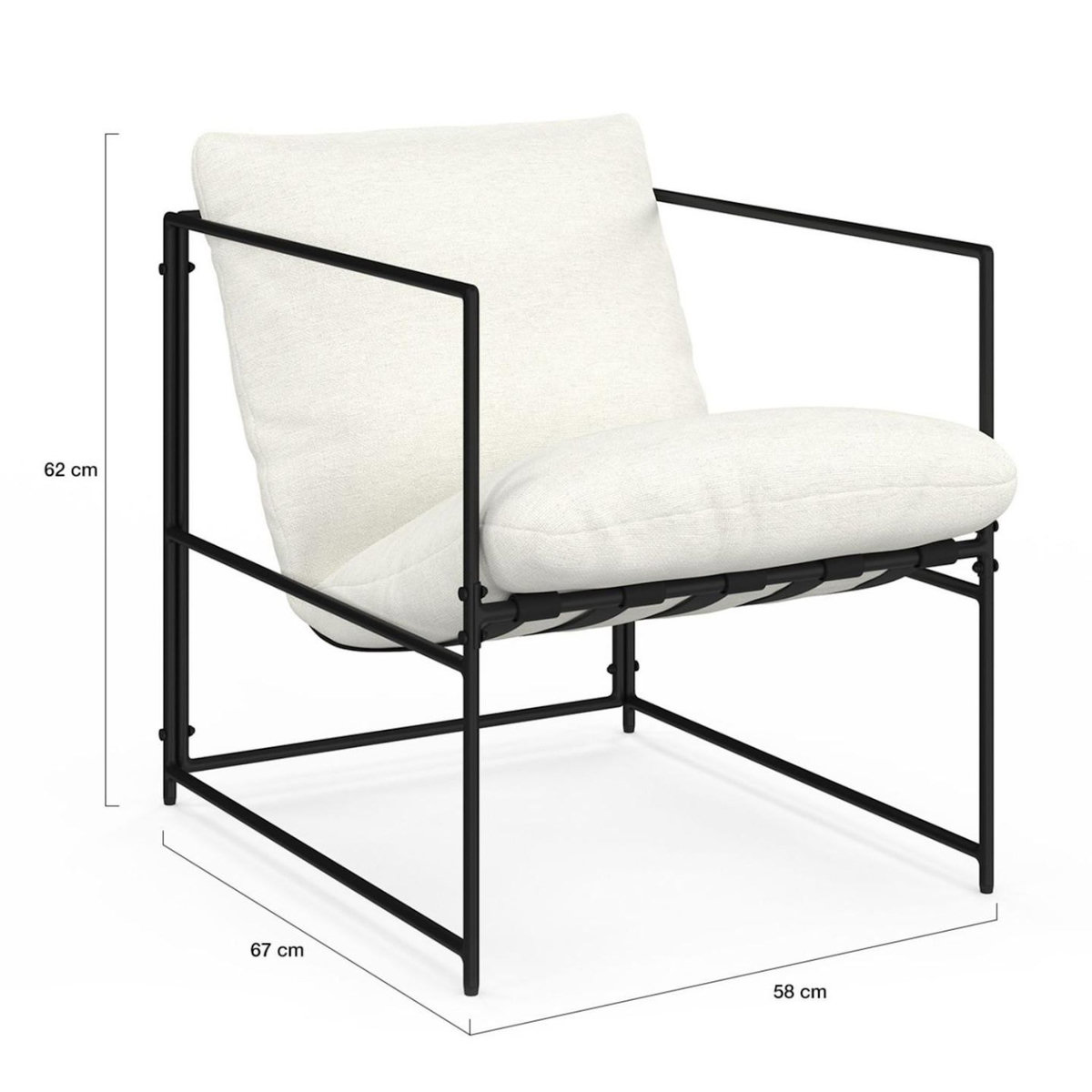 ID MARKET Fauteuil rembourré ULYSSE structure métal et coussin blanc