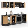 Voir la diapositive 4 : ID MARKET Cuisine complète 240 cm SUBTIL avec vitrine + plan de travail 7 éléments bois et noir