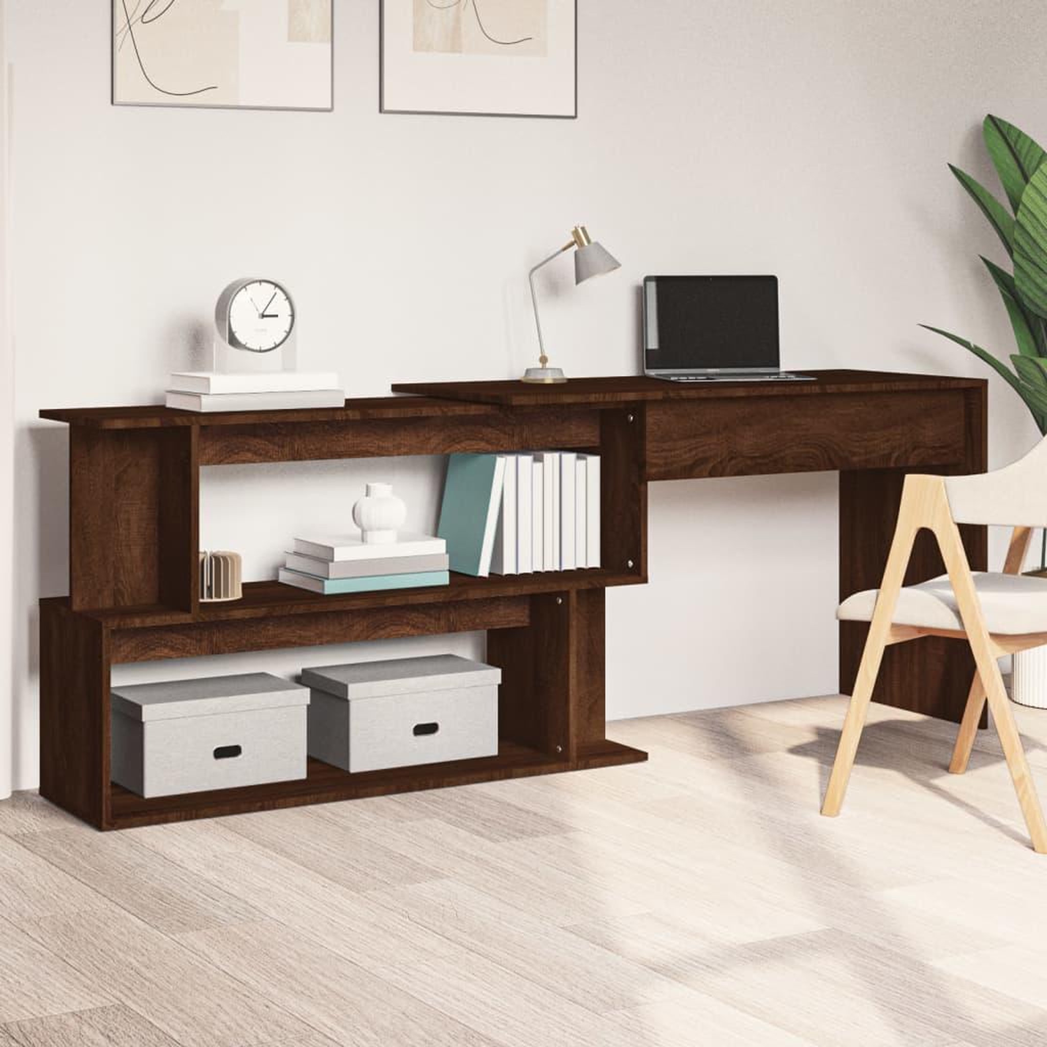 Voir la diapositive 1 : VIDAXL Bureau d'angle Chene marron 200x50x76 cm Bois d'ingenierie