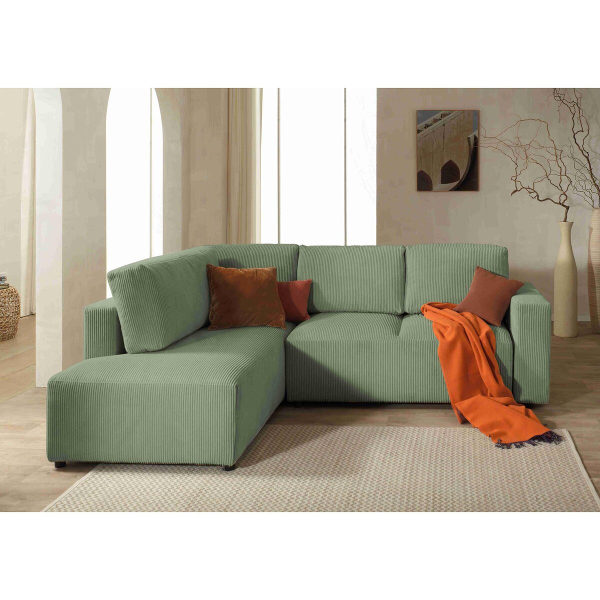 LISA DESIGN Livy - canapé d'angle convertible - avec coffre - en velours côtelé - 5 places - gauche