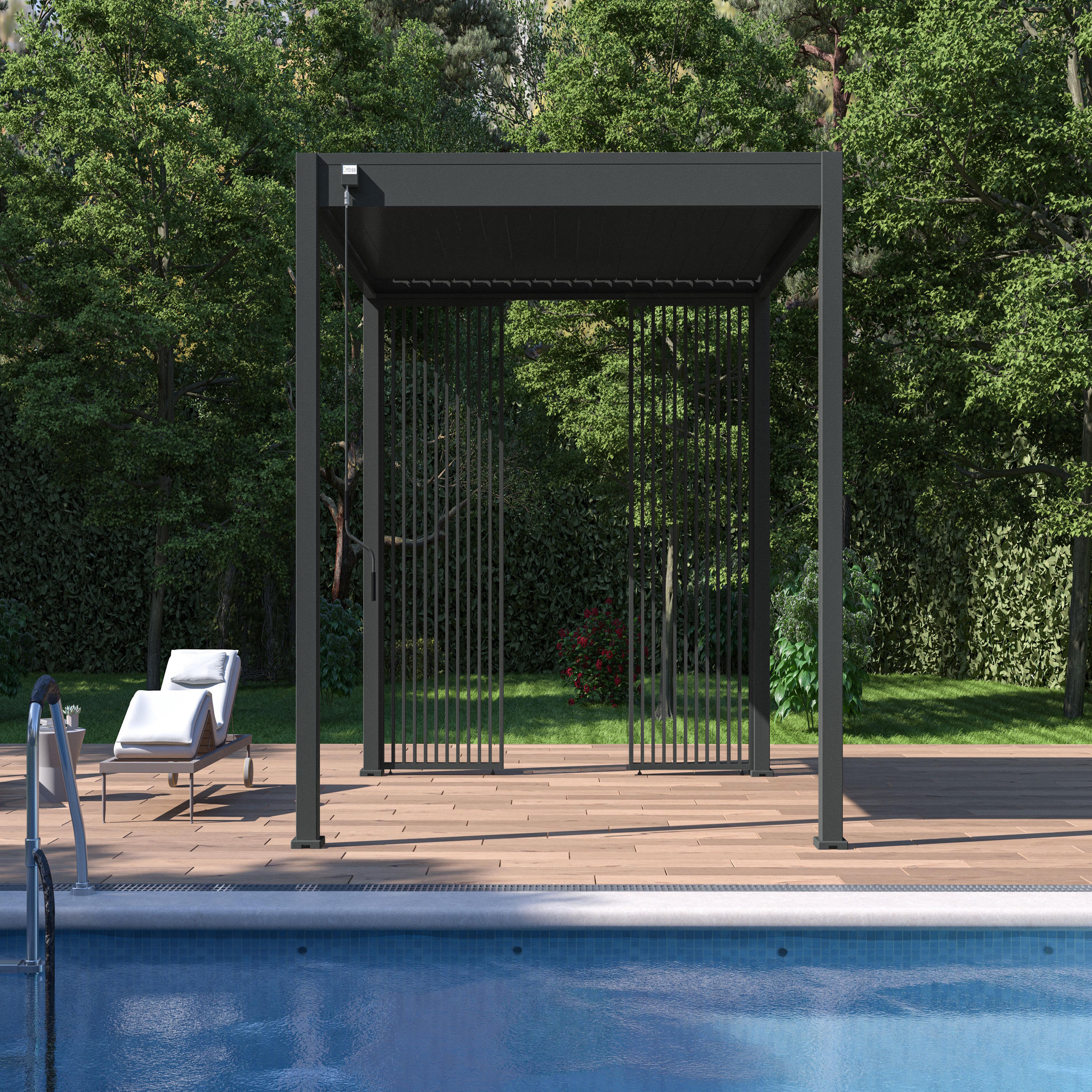 Voir la diapositive 2 : Panneau brise-vue Aluminium Pergola Bioclimatique OMBREA® - largeur 1 m - Anthracite - ventelles verticales