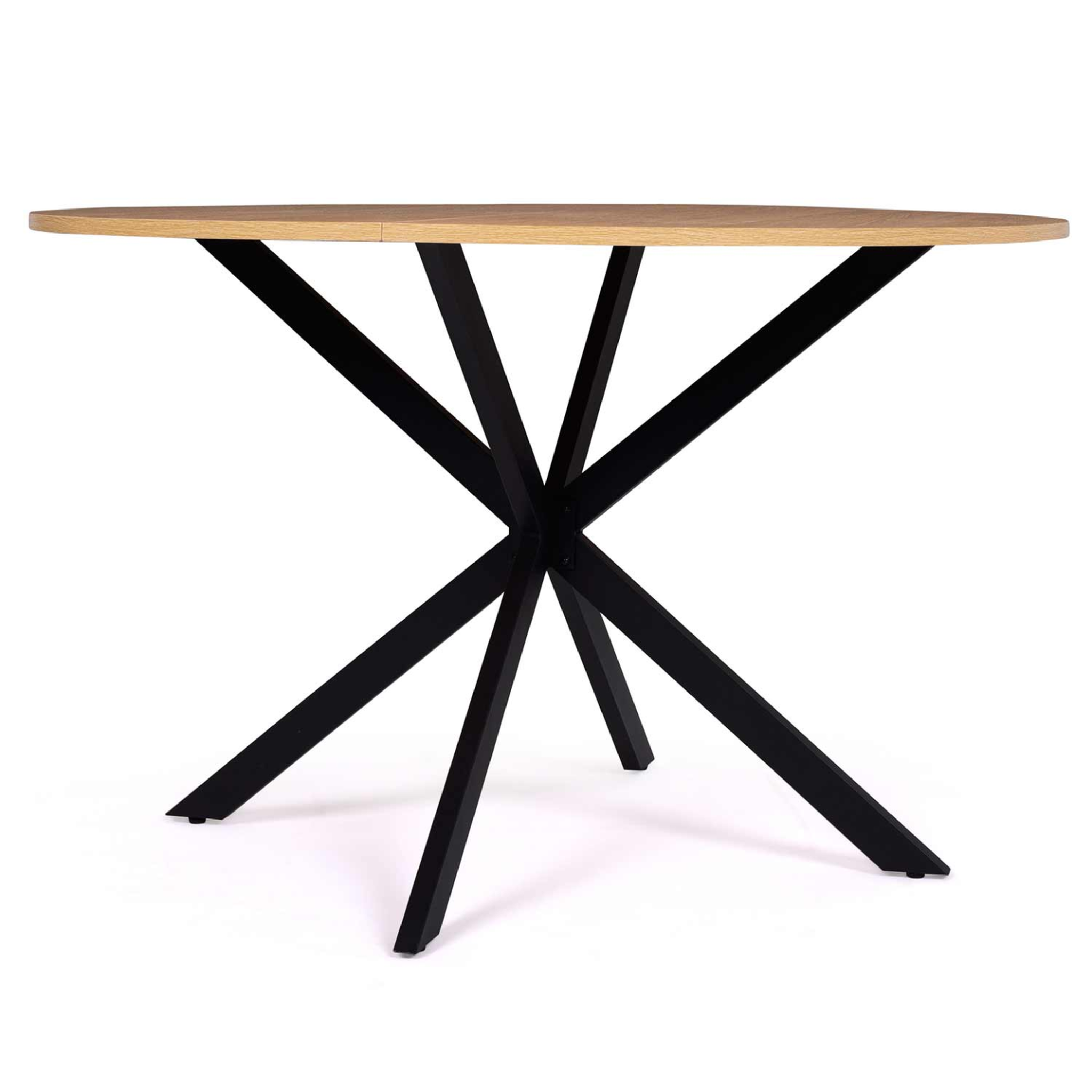 Voir la diapositive 3 : ID MARKET Table à manger ronde alix 6 personnes pied araignée bois et noir 110 cm