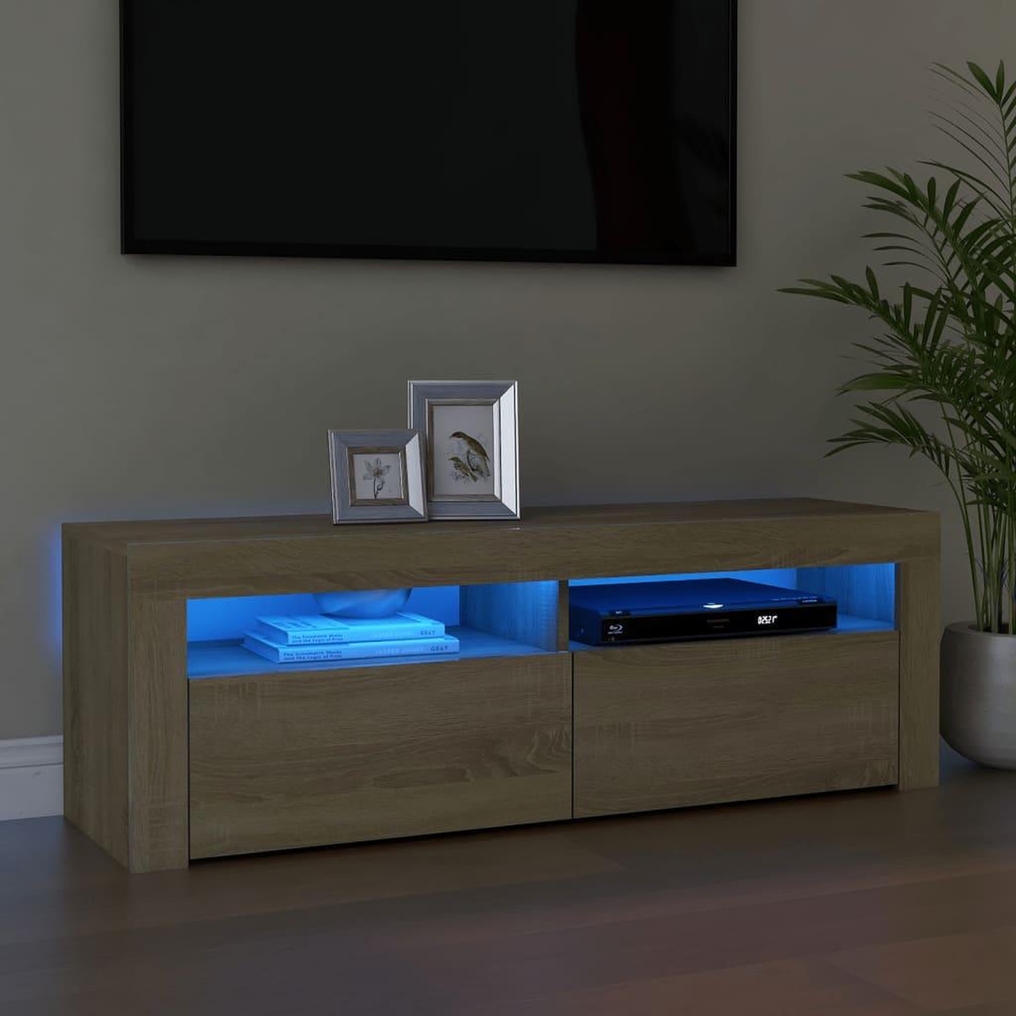 Voir la diapositive 1 : VIDAXL Meuble TV avec lumieres LED chene sonoma 120x35x40 cm