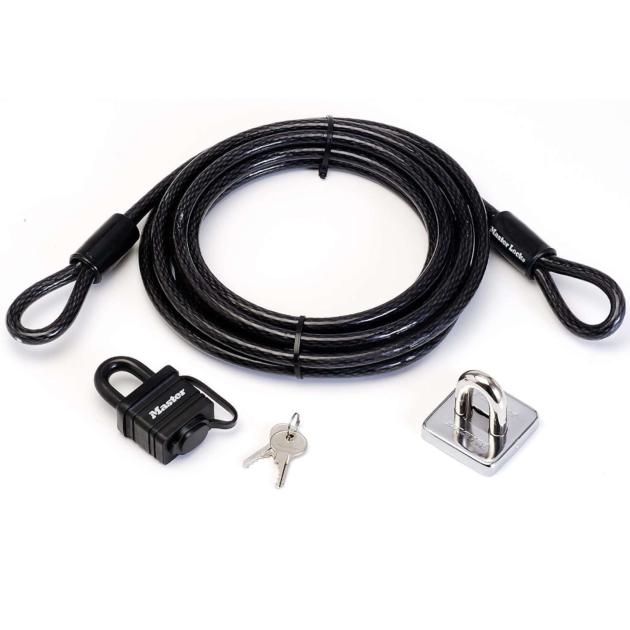 Master lock 8271EURDAT Câble antivol à boucles avec Cadenas à Clé et Point d'Ancrage, 4,5 m