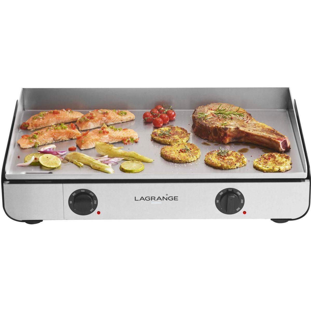 LAGRANGE Plancha électrique Pro 65L noir 2 brûleurs à poser, 65x40 cm + kit d'accessoires