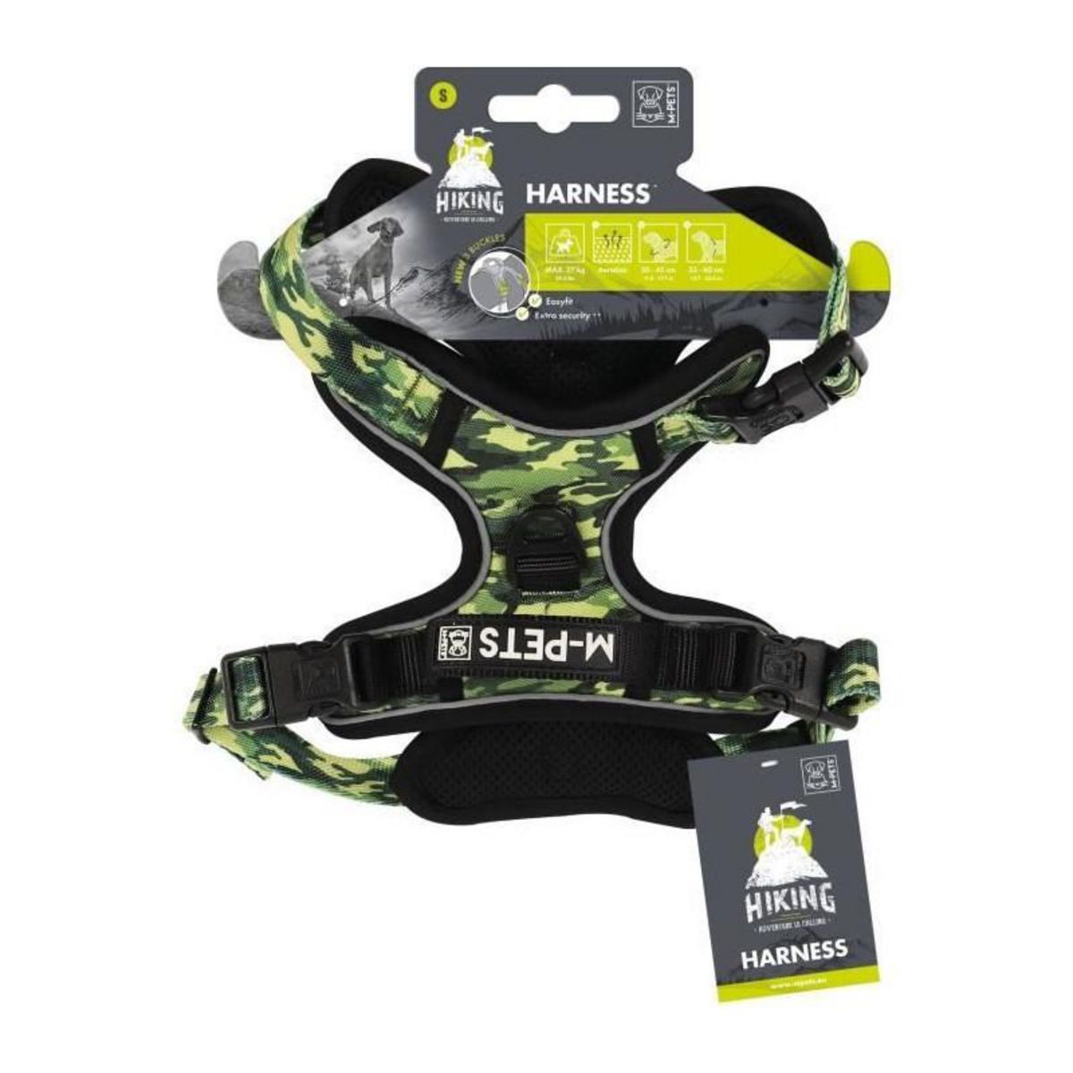 M PETS Harnais - M PETS - HIKING - Camouflage S - Tissu rembourré -Attache sécurité - Poignée - Laisse dos/avant