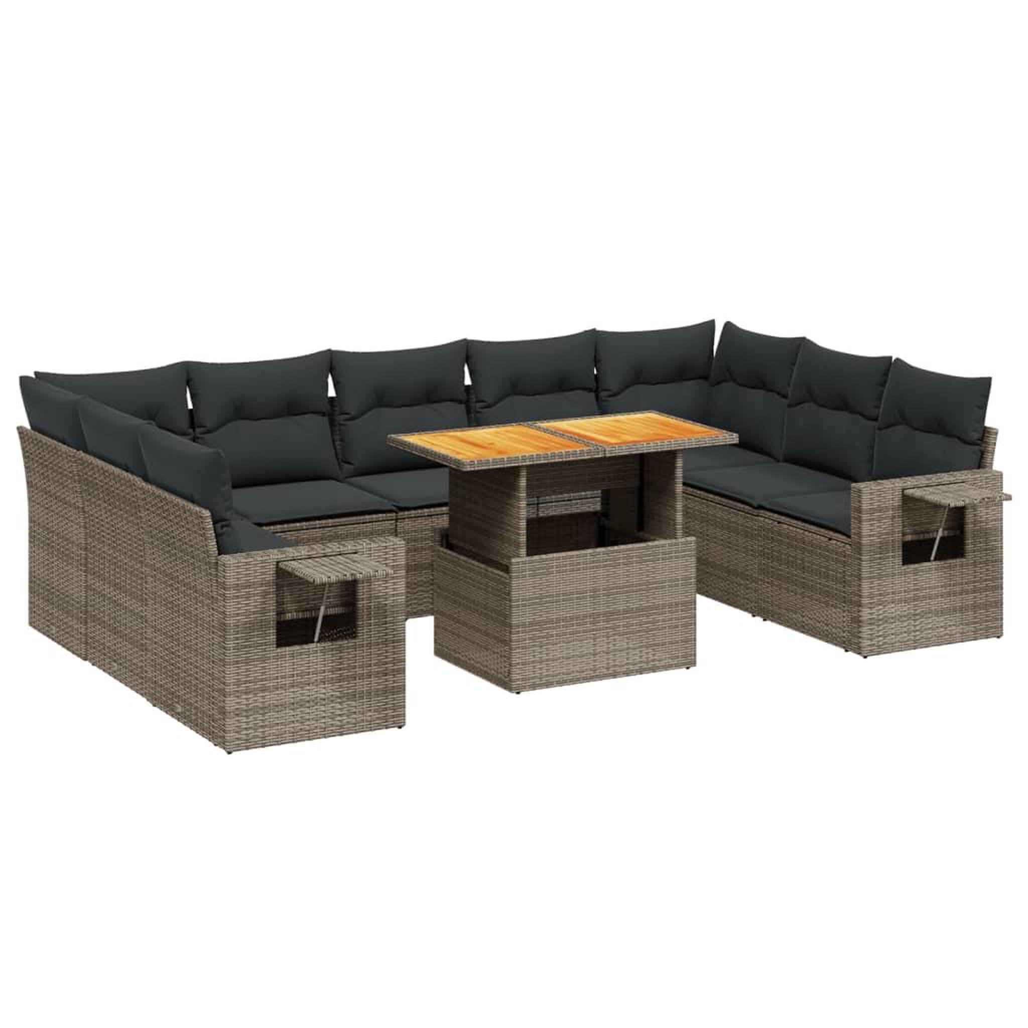 Voir la diapositive 2 : VIDAXL Salon de jardin avec coussins 10 pcs gris resine tressee