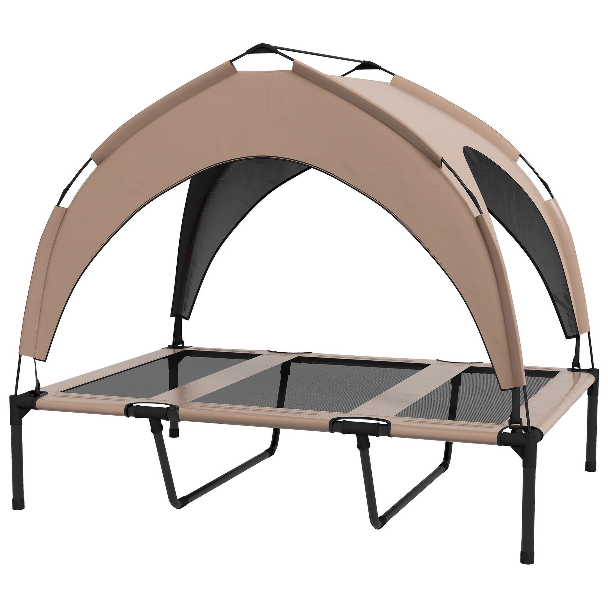 PAWHUT Lit chien sur pied avec voile ombrage - 106 x 76 x 94 cm - sac de transport - marron