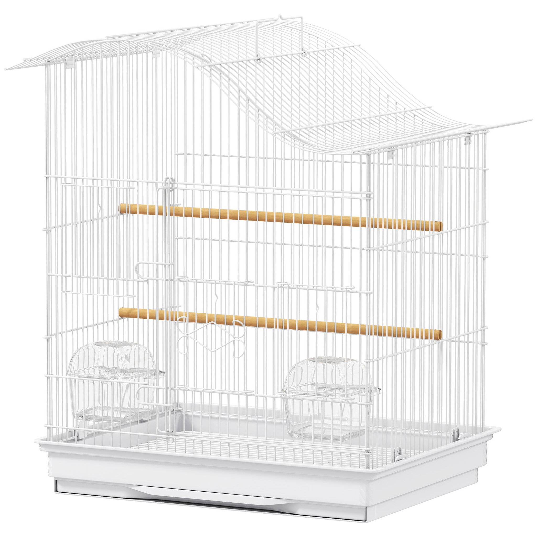 PAWHUT Cage à oiseau 4 portes 2 perchoirs 2 mangeoires plateau coulissant poignée blanc