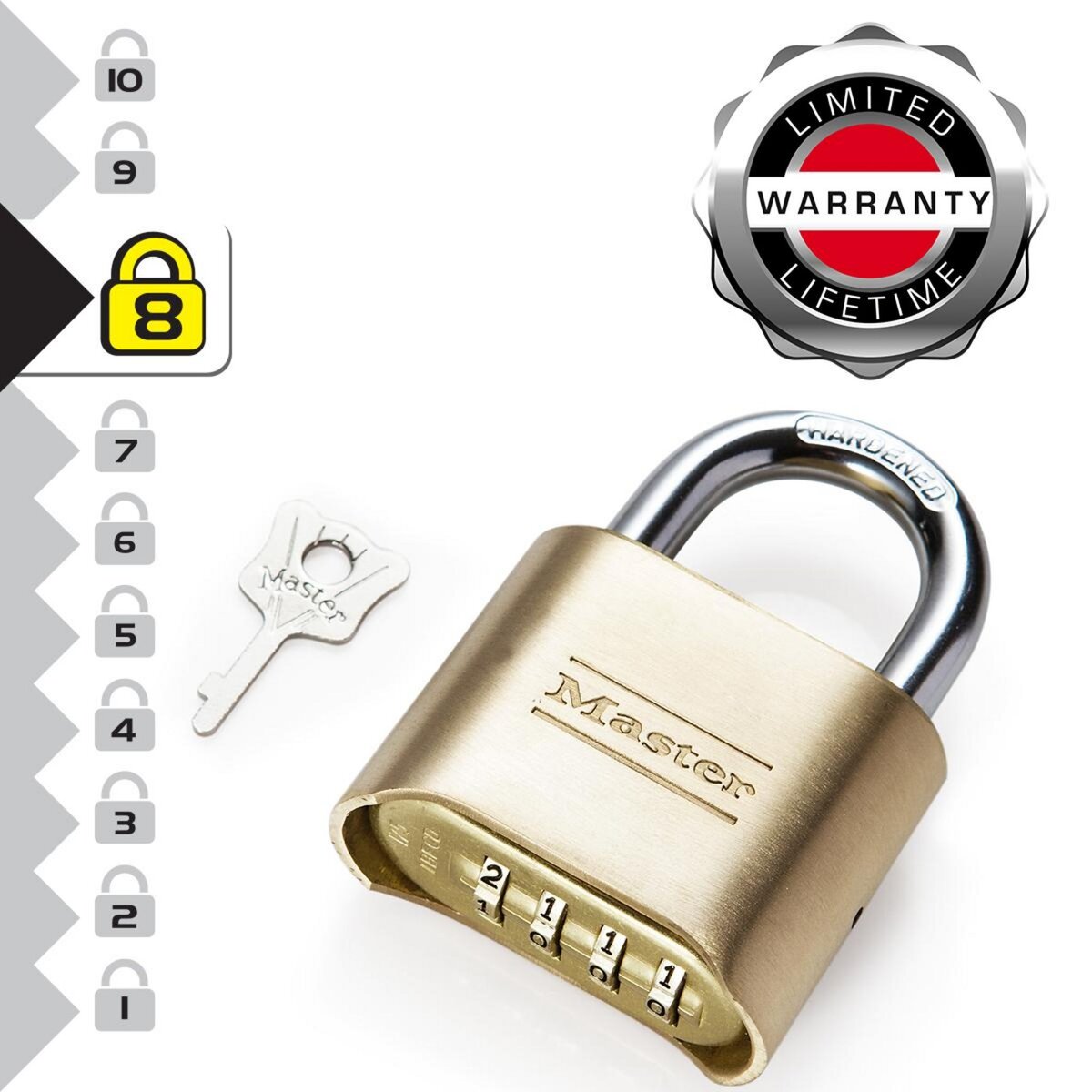 Master lock 175EURD Cadenas à Combinaison Certifié en Zinc et Finition Laiton, Doré, 7,5 x 5,1 x 2,4 cm