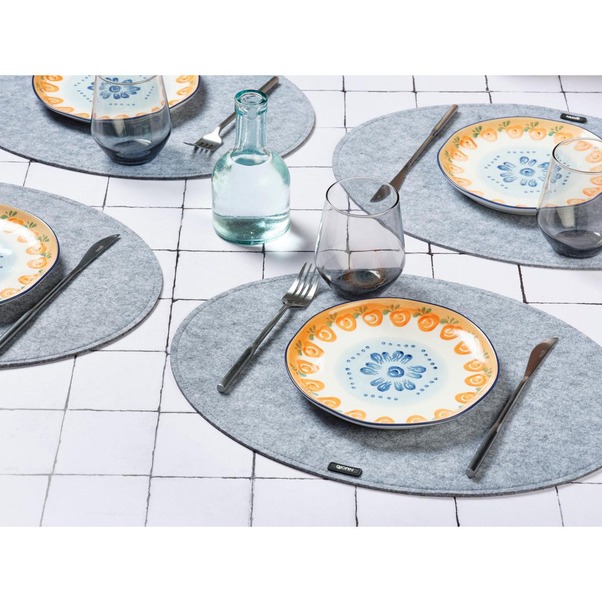 BJORN Set de table ovale - 6 pièces - Feutre recyclé gris