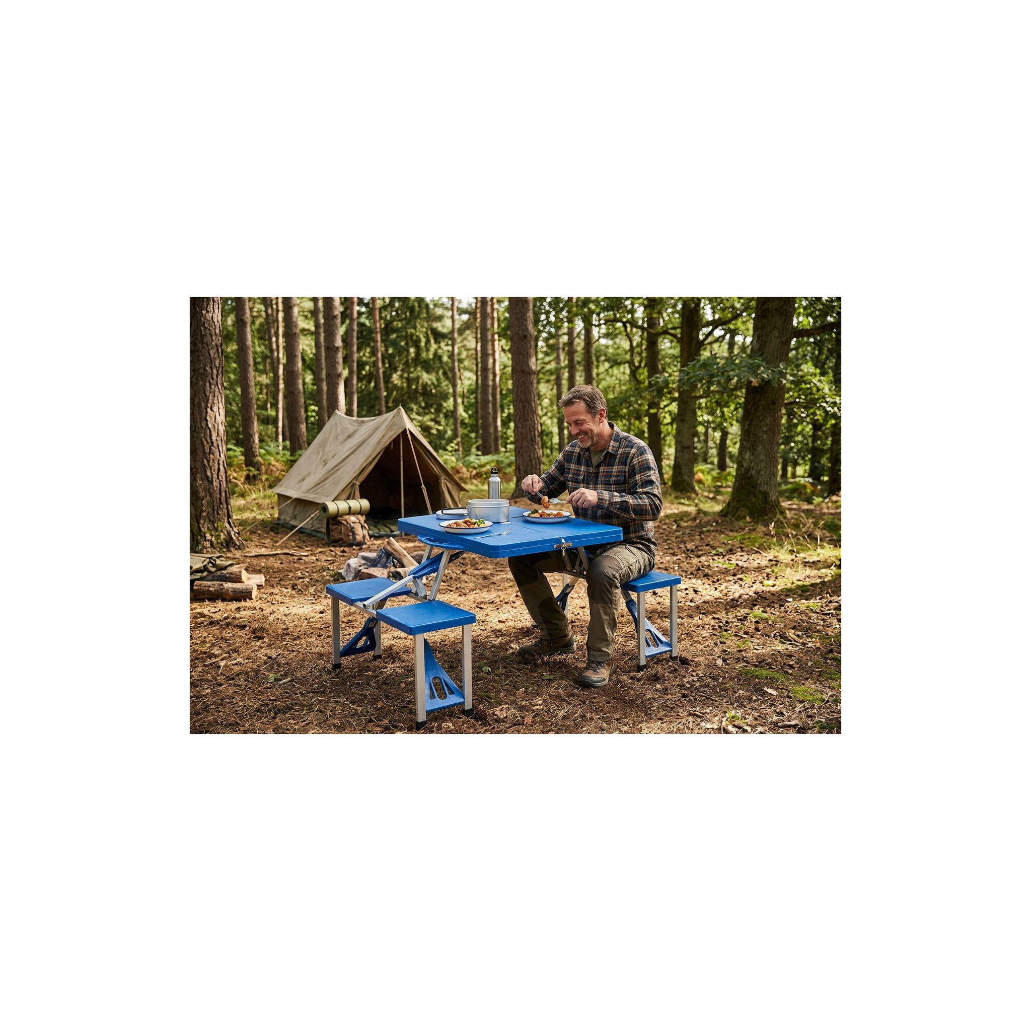 Voir la diapositive 4 : KINGCAMP Table de camping 4 personnes avec banc - Pliable - Bleu
