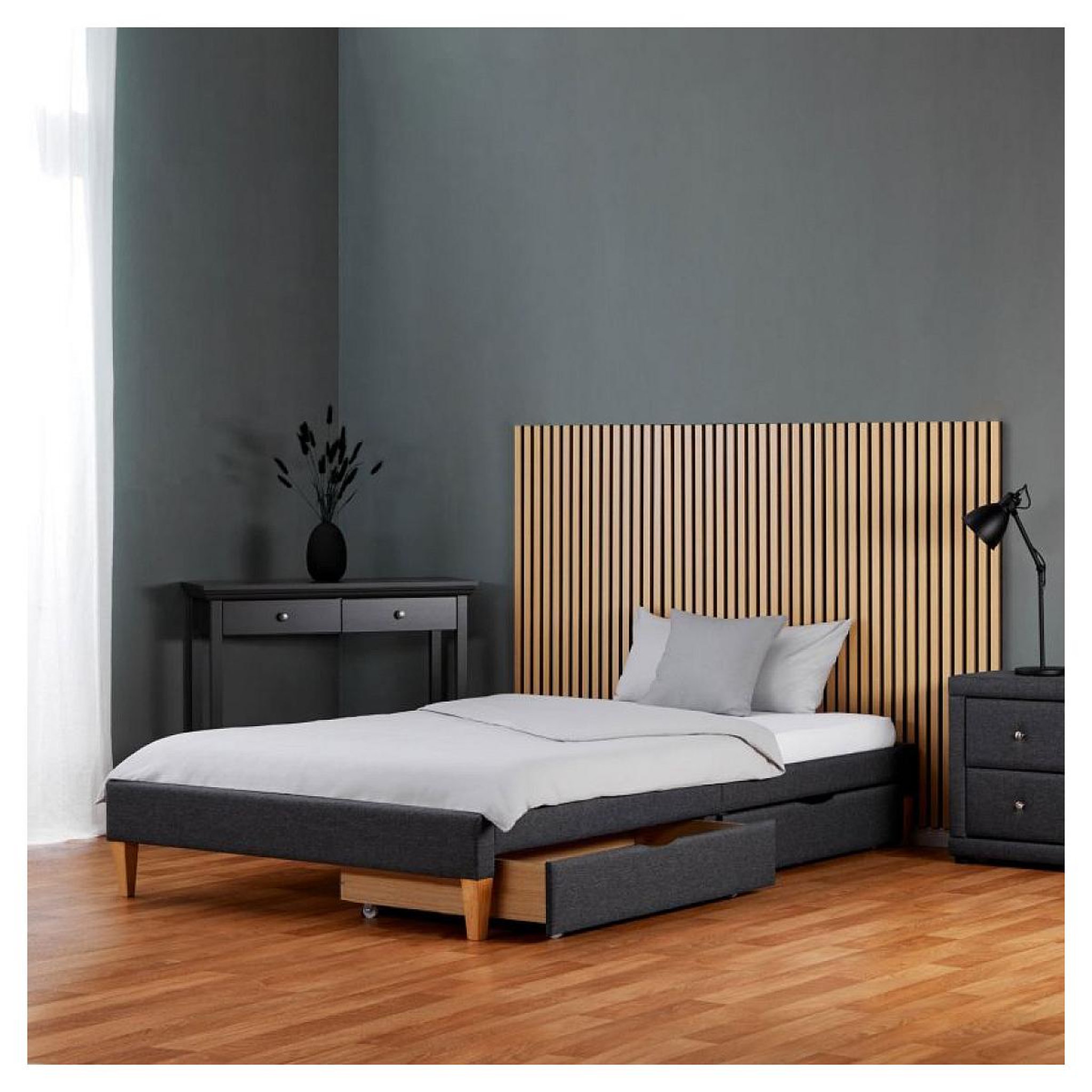 Voir la diapositive 4 : HomeStyle4U Lit capitonné 90x200 cm avec 2 tiroirs