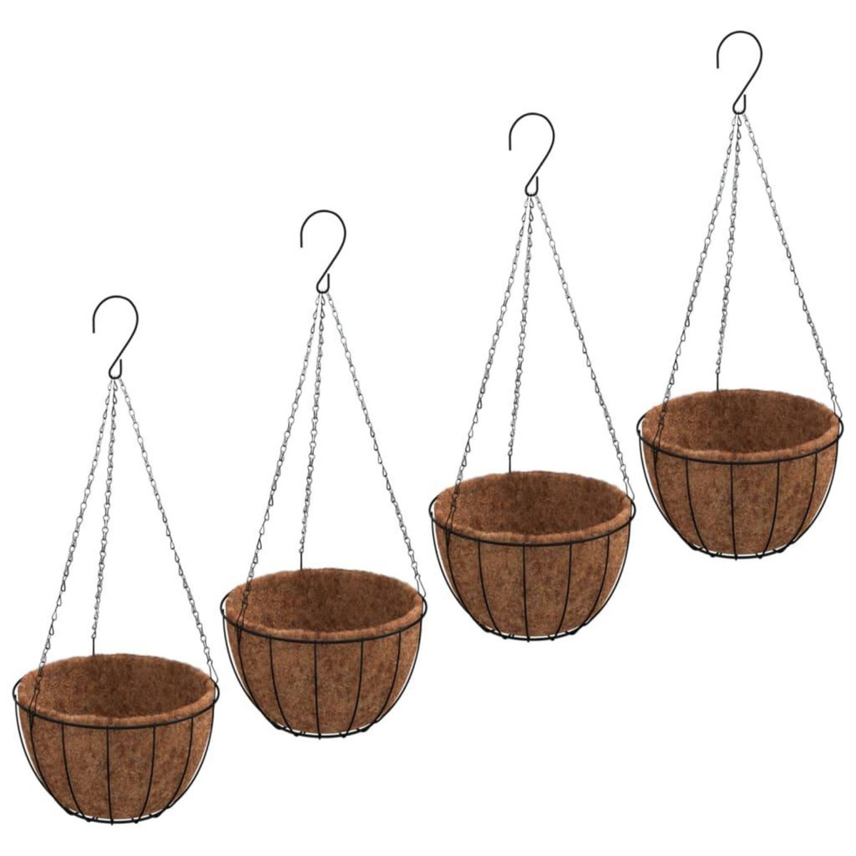 VIDAXL Jardinieres suspendues 4 pcs avec doublure coco Noir Ø 35x52 cm