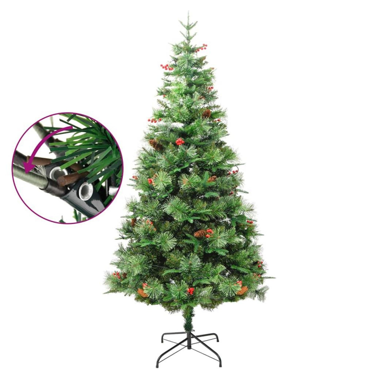 VIDAXL Sapin de Noël pre-eclaire et pommes de pin vert 225cm PVC et PE