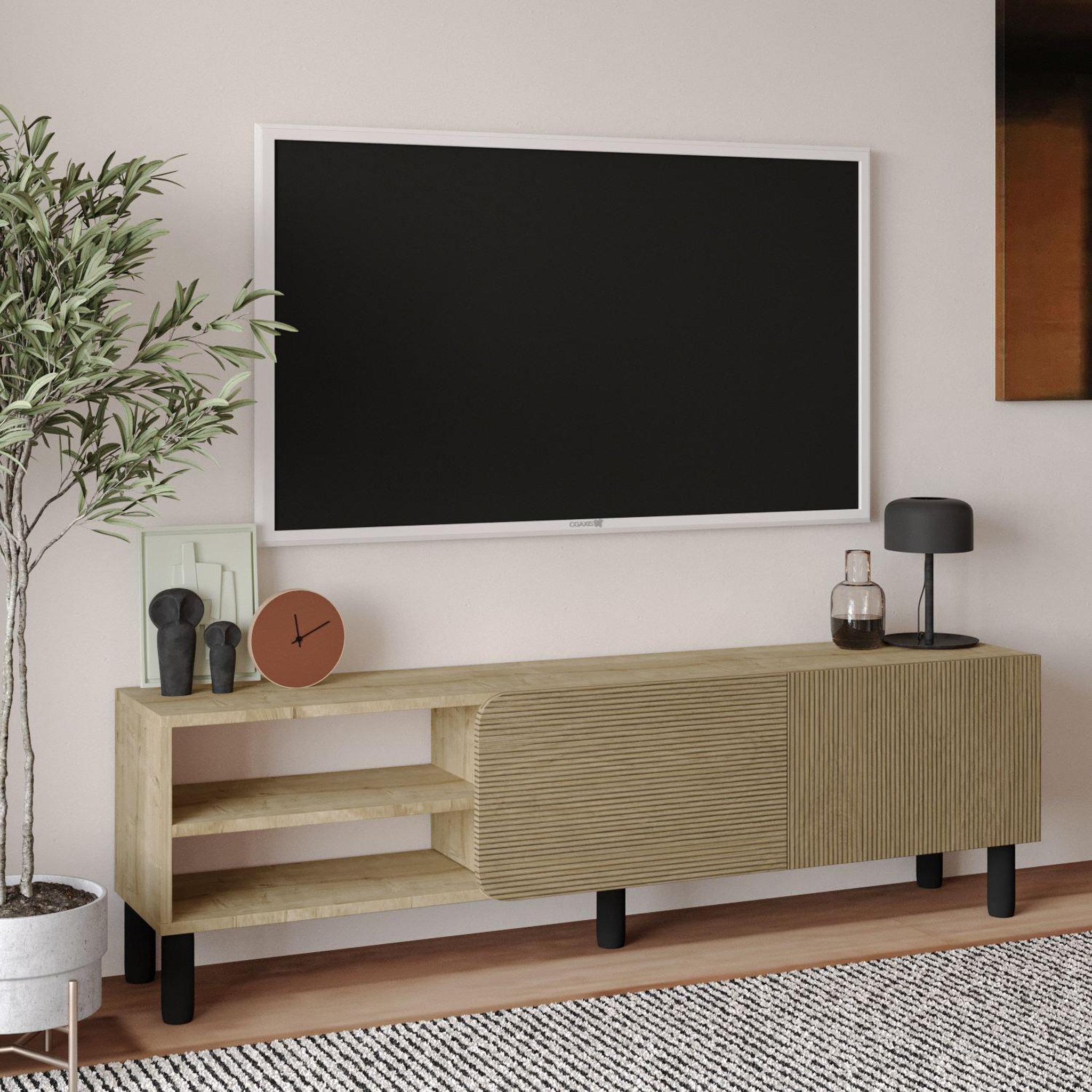 Voir la diapositive 4 : Habitat et Jardin Meuble tv en bois  river  - 150 x 31 x 48 cm - beige
