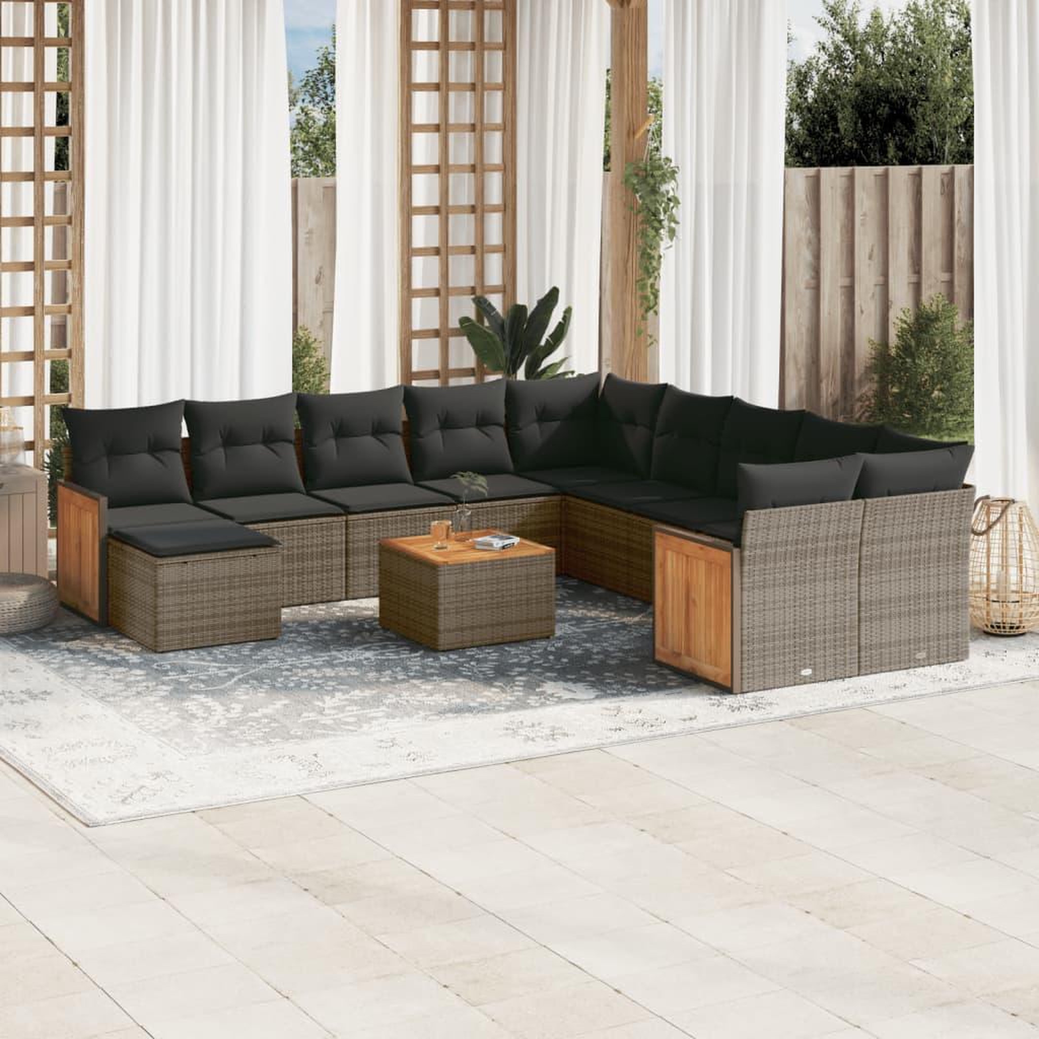VIDAXL Salon de jardin avec coussins 12 pcs gris resine tressee