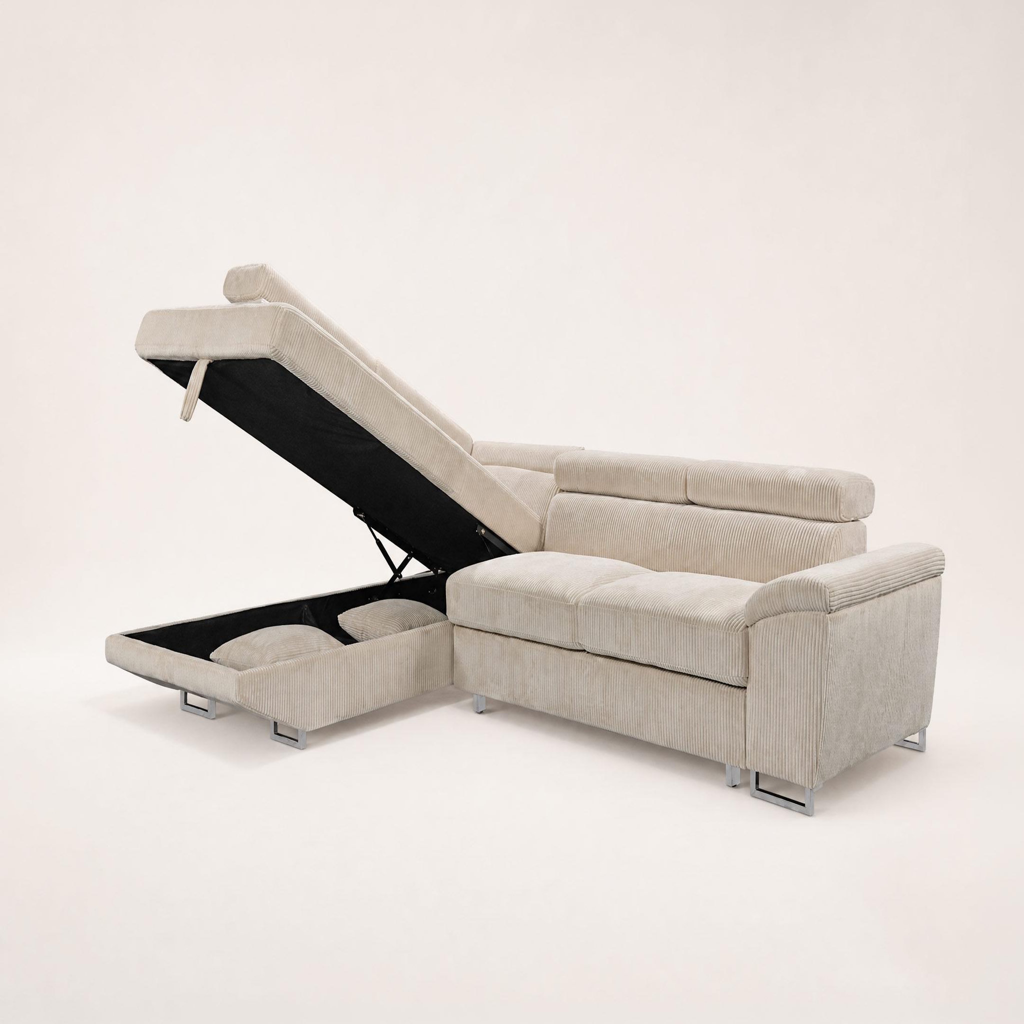 Voir la diapositive 5 : BEST MOBILIER Baoji - canapé d'angle gauche 5 places convertible avec têtières et coffre en velours côtelé