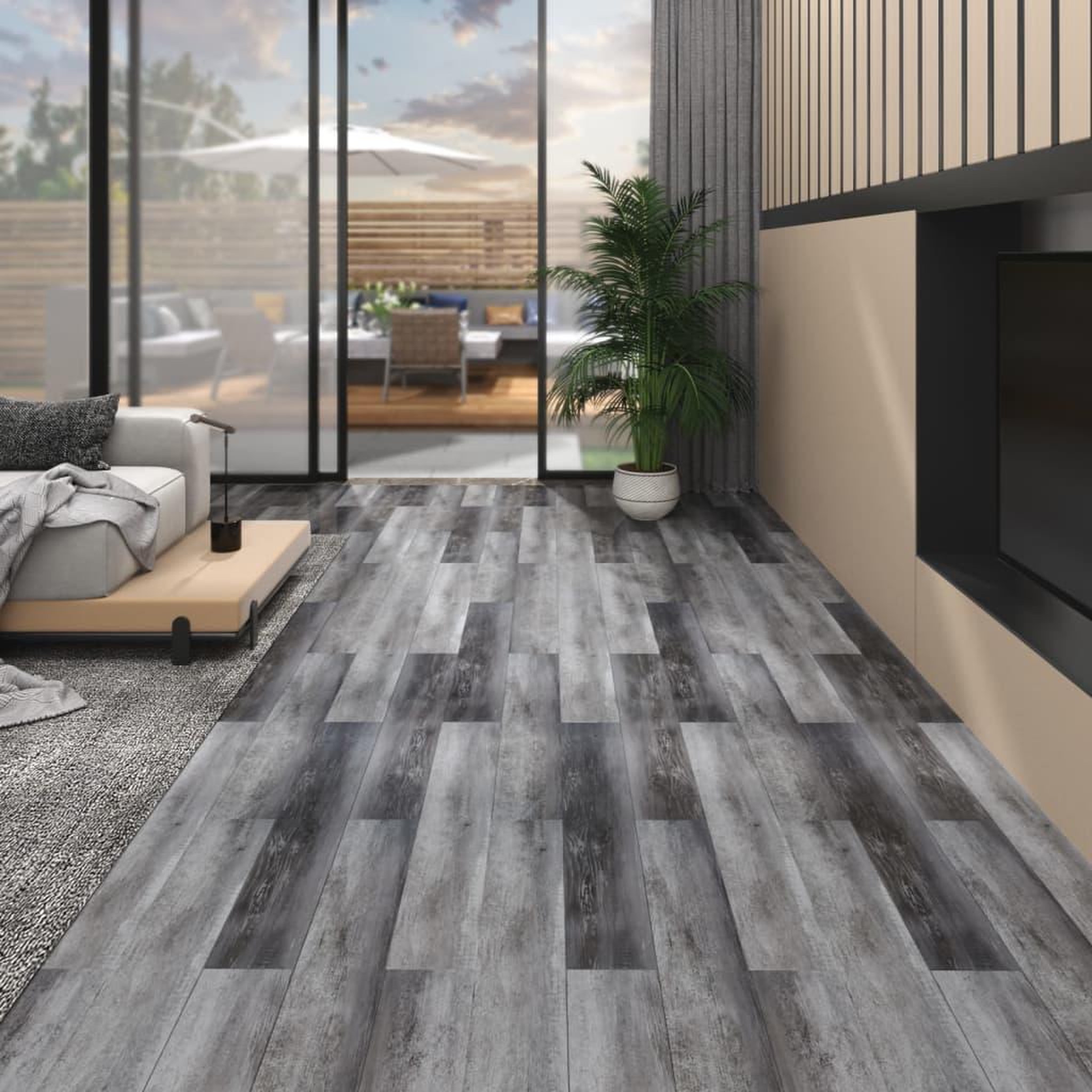 Voir la diapositive 1 : VIDAXL Planches de plancher PVC Non auto-adhesif 5,26 m^2 Gris brillant
