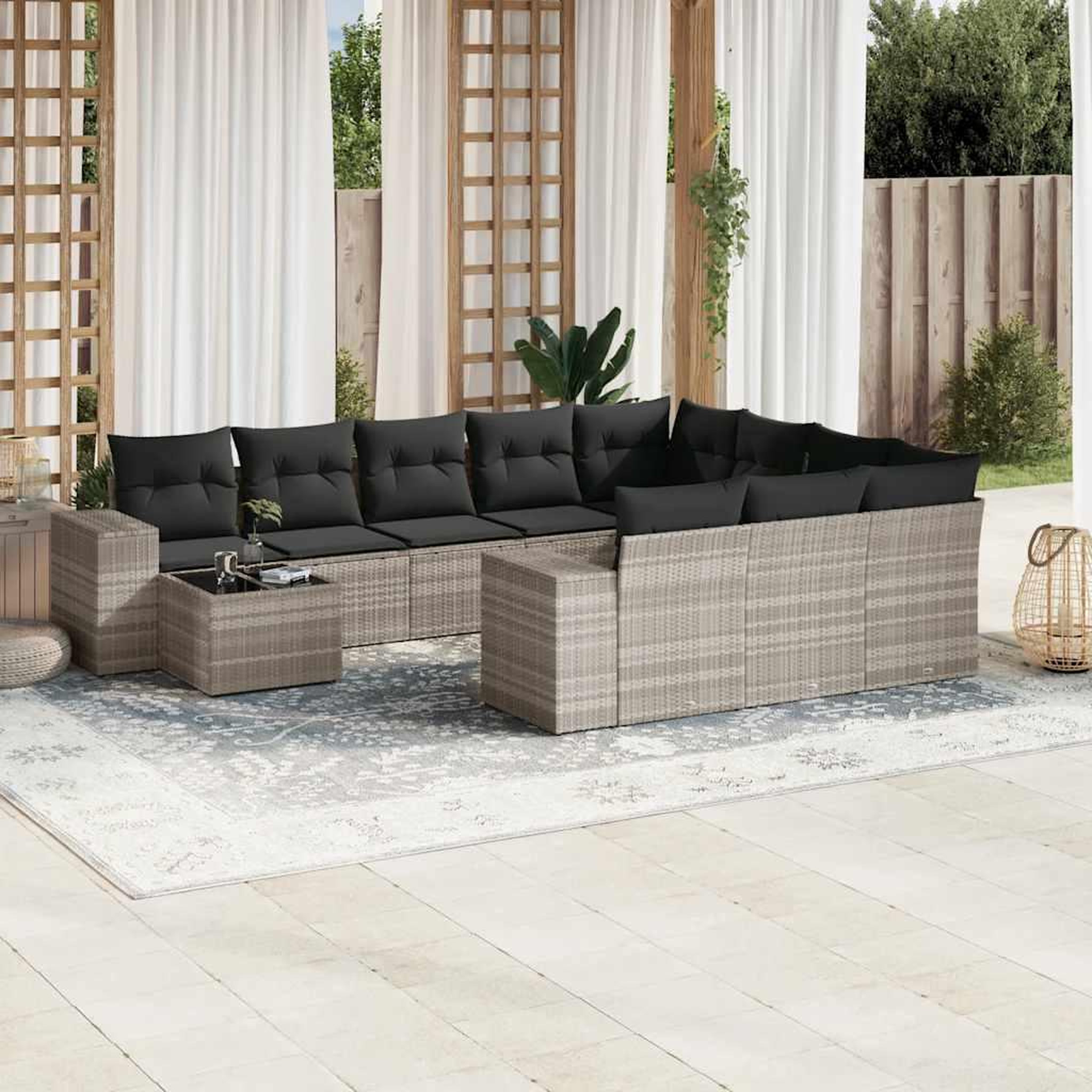 VIDAXL Salon de jardin 11 pcs avec coussins gris clair resine tressee