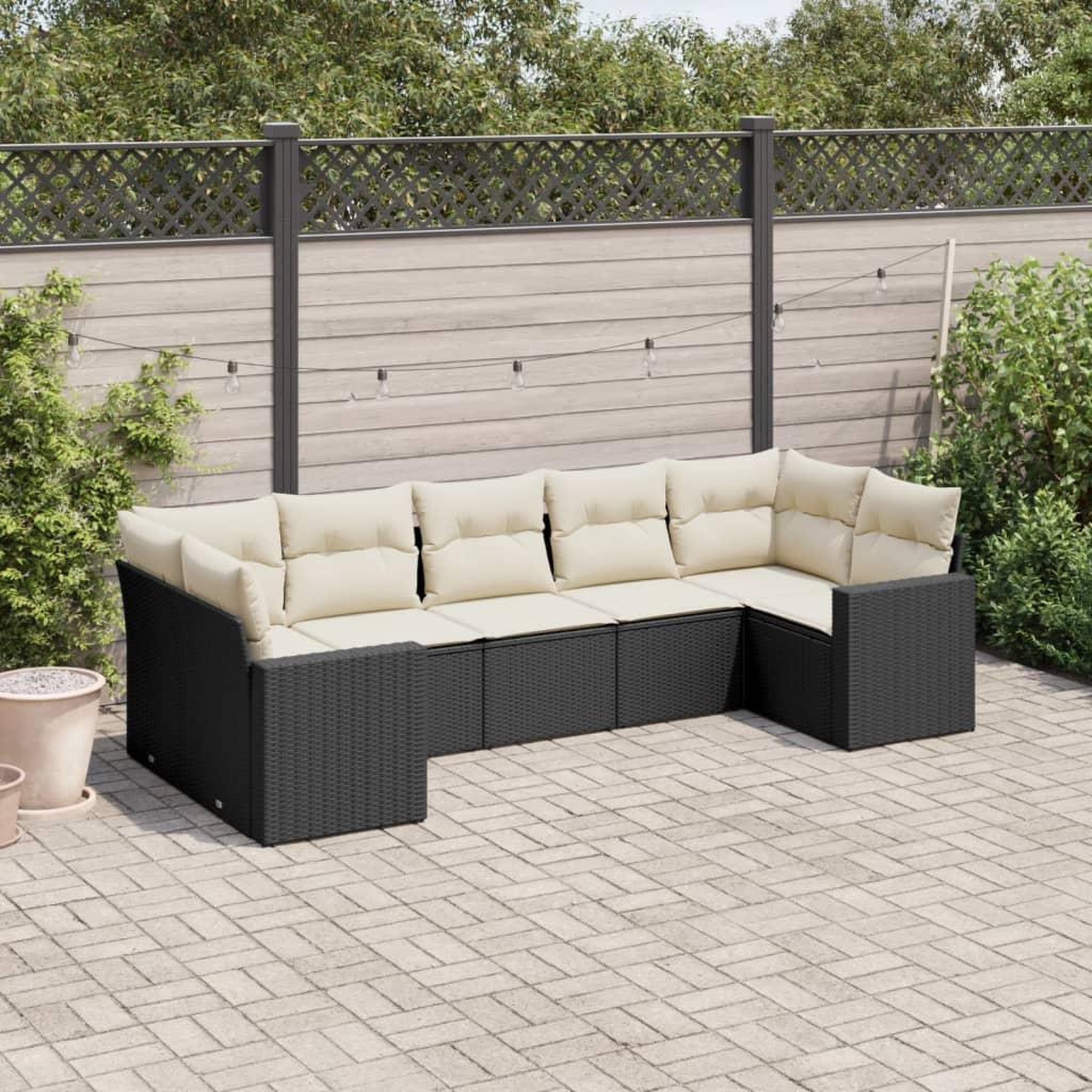 VIDAXL Salon de jardin 7 pcs avec coussins noir resine tressee