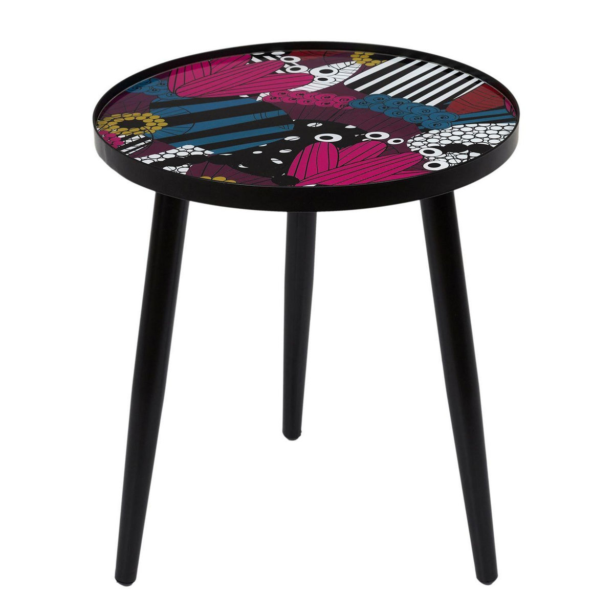 TOILINUX Duo de tables gigogne Olga - Noir et fleuri