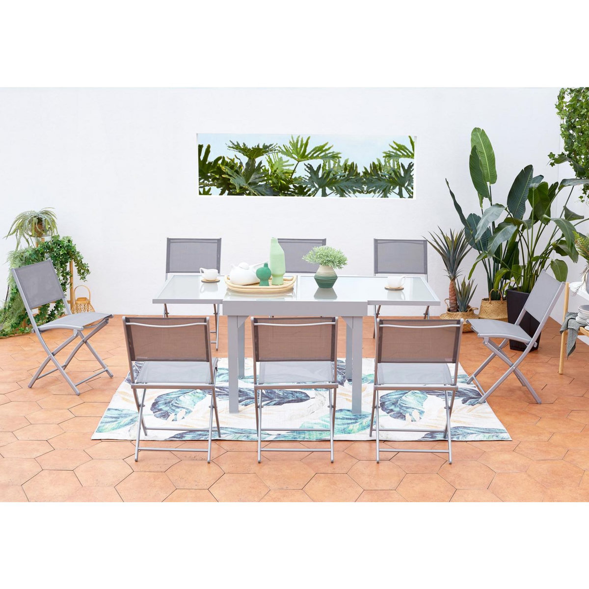 CONCEPT USINE Table de jardin extensible 8 places et 8 chaises MOLVINA