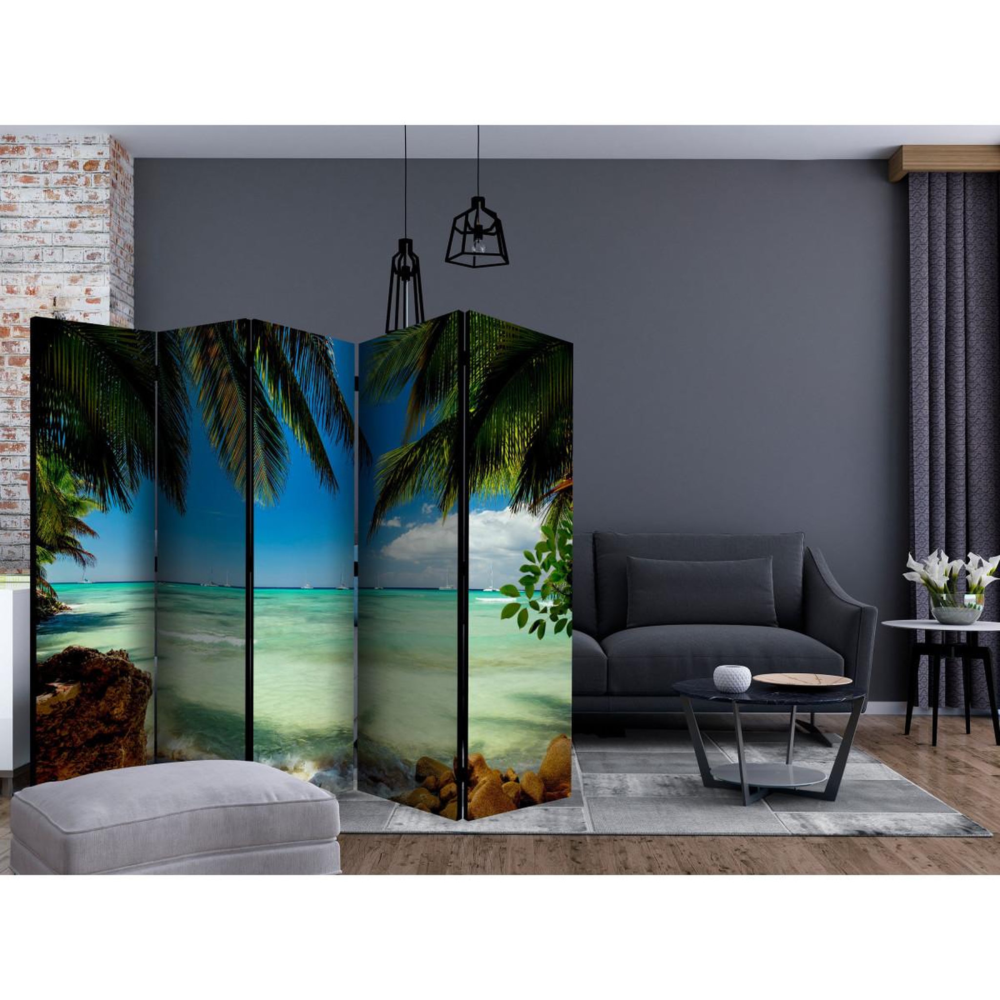 Voir la diapositive 2 : Paris Prix Paravent 5 volets  relaxing on the beach  172x225cm