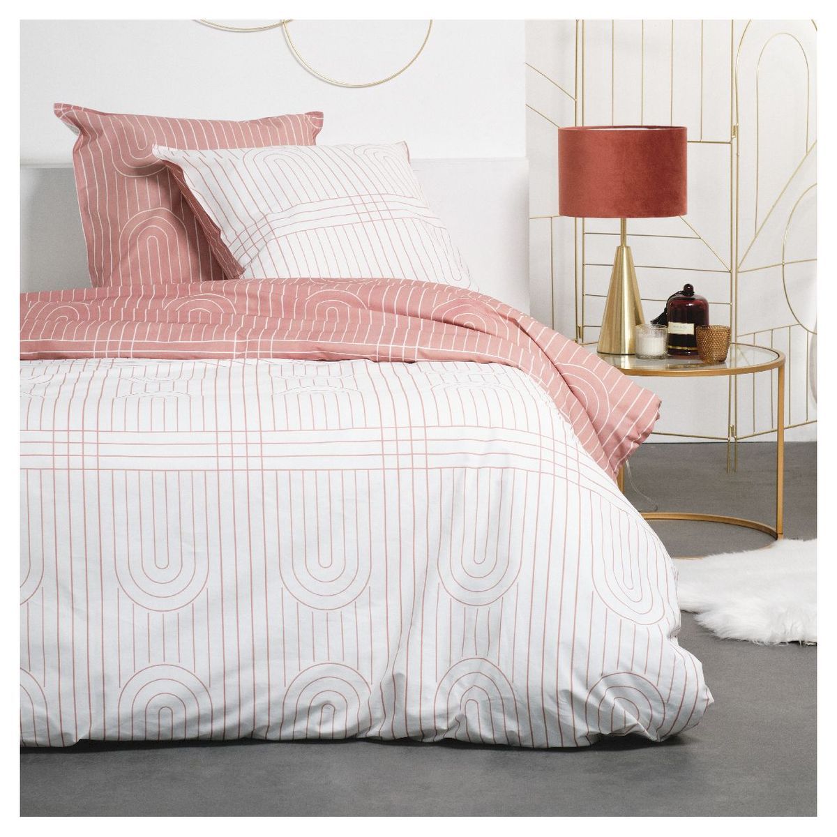 TODAY Parure housse de couette en coton imprimé Géométrique