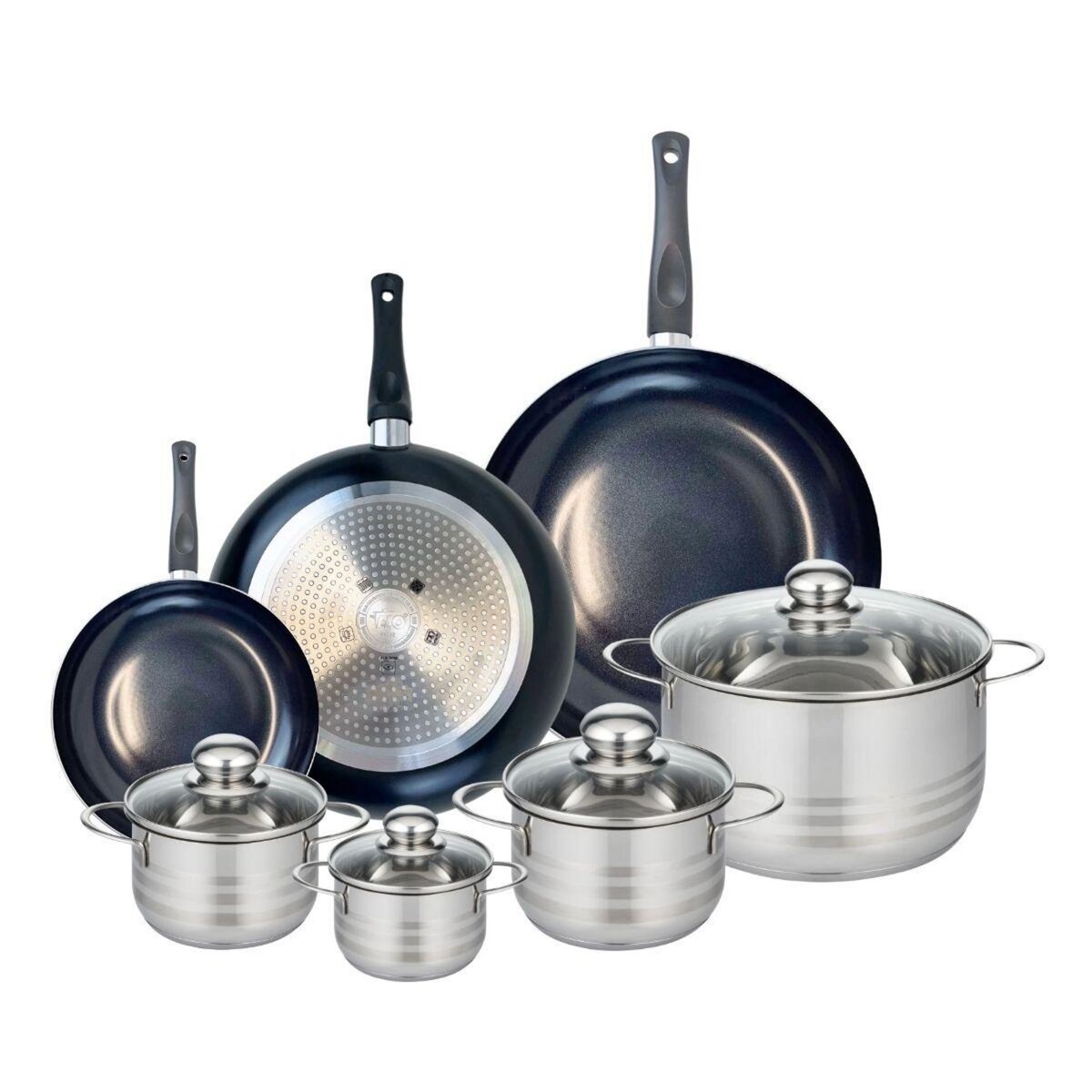 ELO Ensemble de 3 Poêles de cuisson 20, 28 et 32 cm et 4 faitouts 12, 14, 16 et 24 cm Elo Prima Brillant