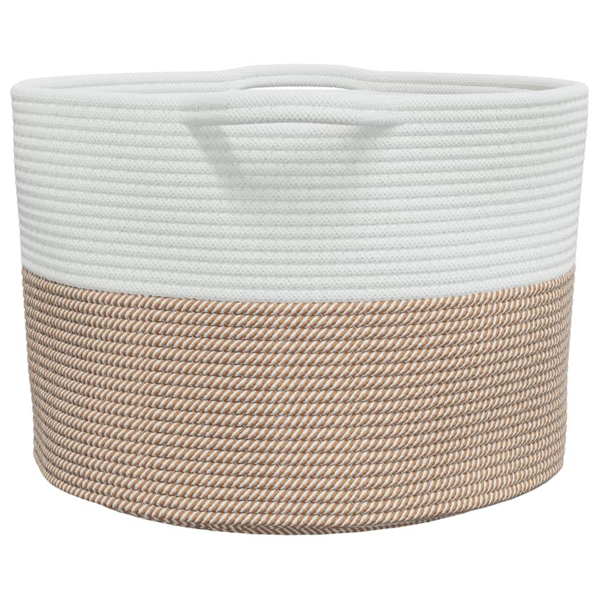 Voir la diapositive 5 : VIDAXL Panier a linge marron et blanc Ø55x36 cm coton