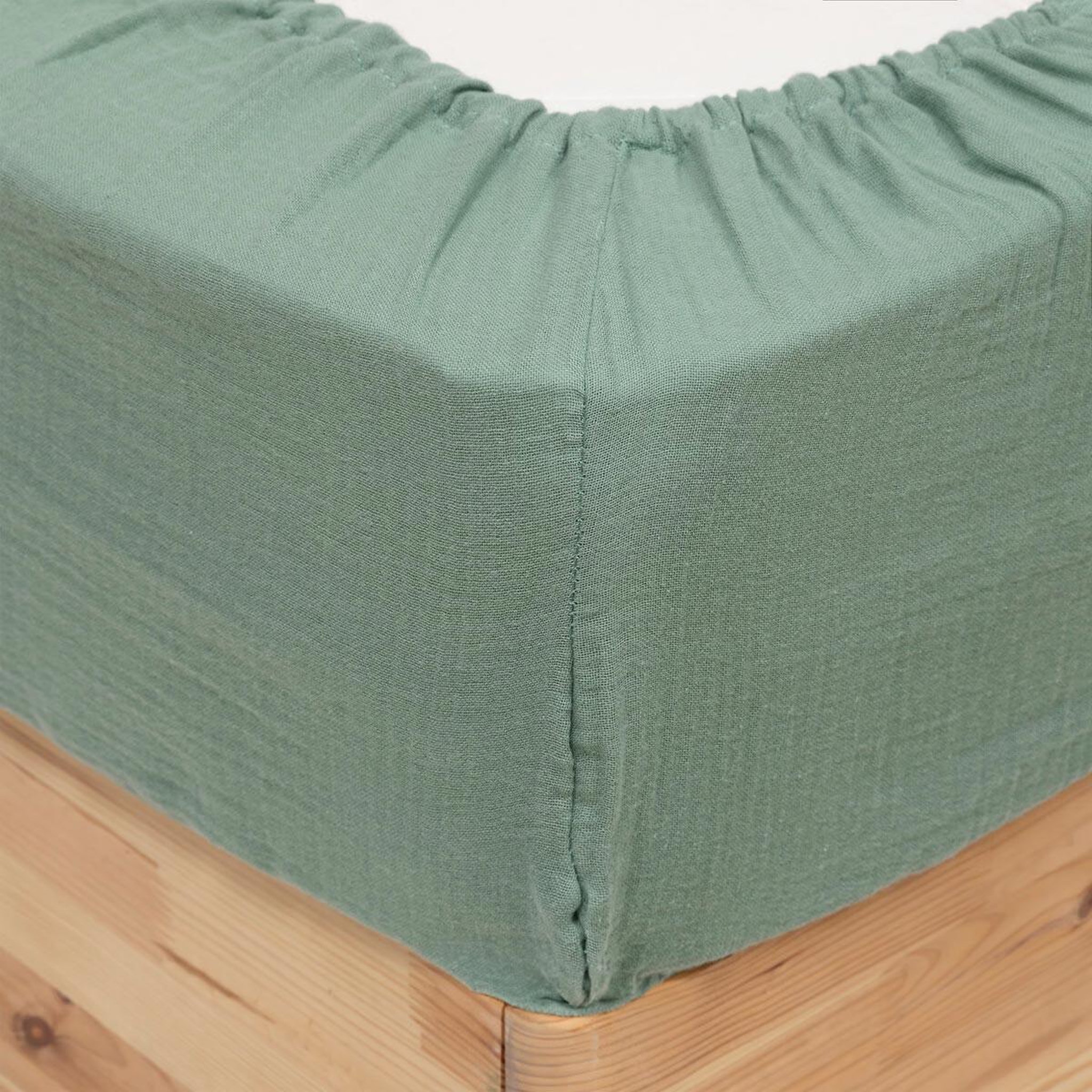 ATMOSPHERA Drap housse en gaze de coton  flora  140x190cm vert céladon
