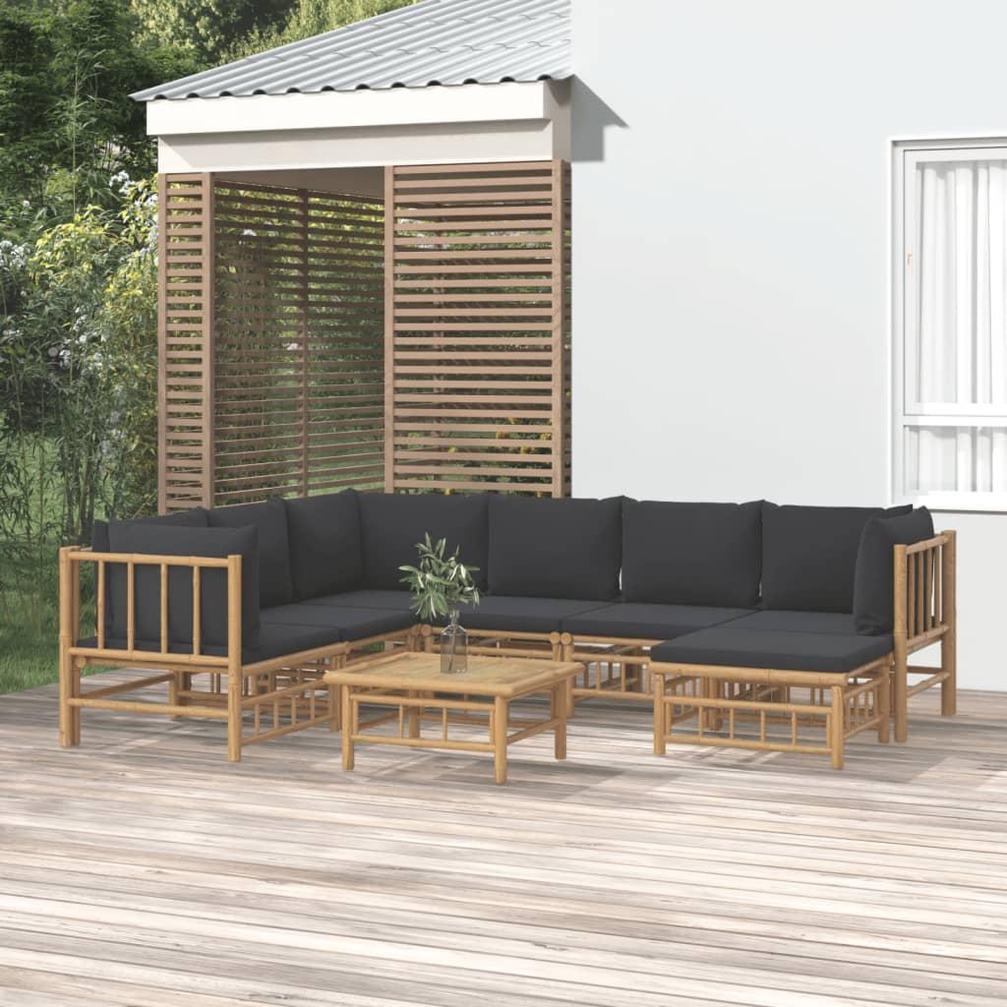 Voir la diapositive 1 : VIDAXL Salon de jardin 8 pcs avec coussins gris fonce bambou