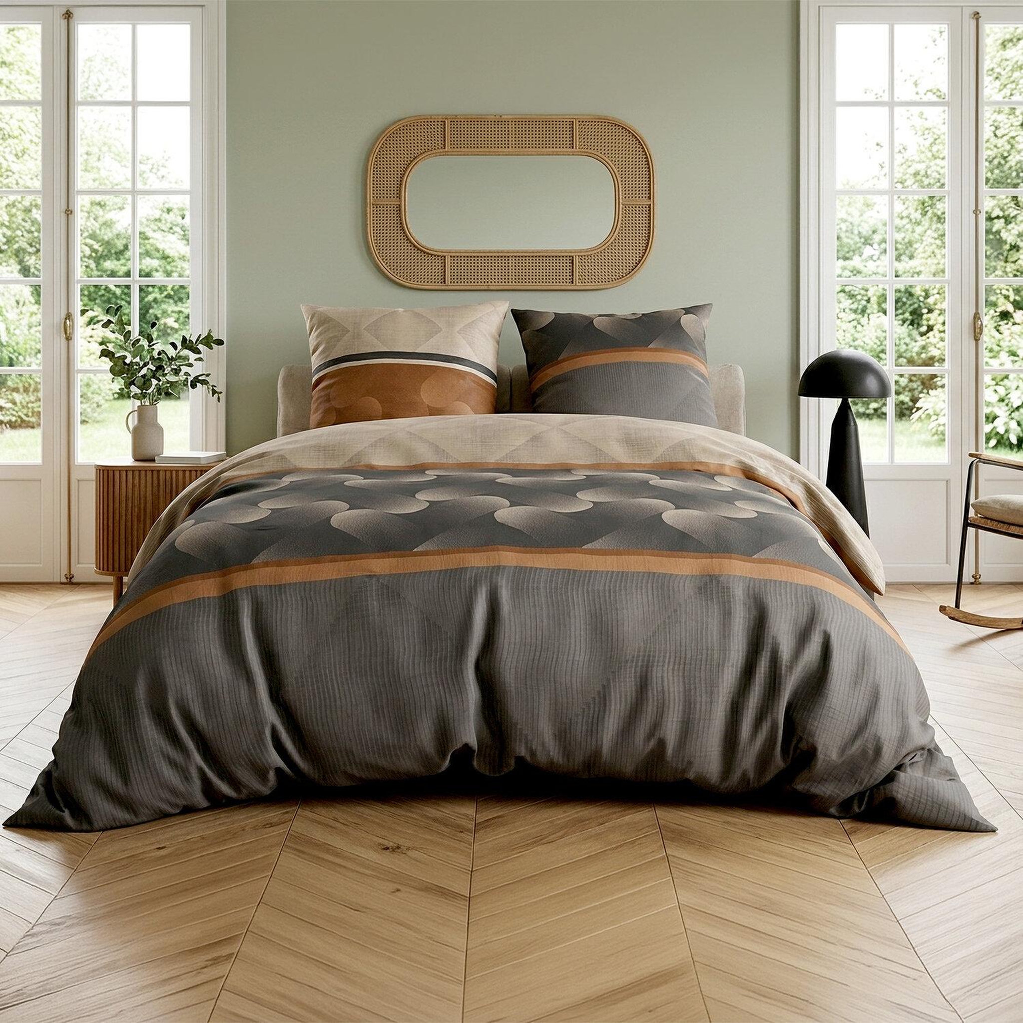 ATELIER DU COTON Parure de couette 100% coton 57fils jaspe. Coloris disponibles : Marron