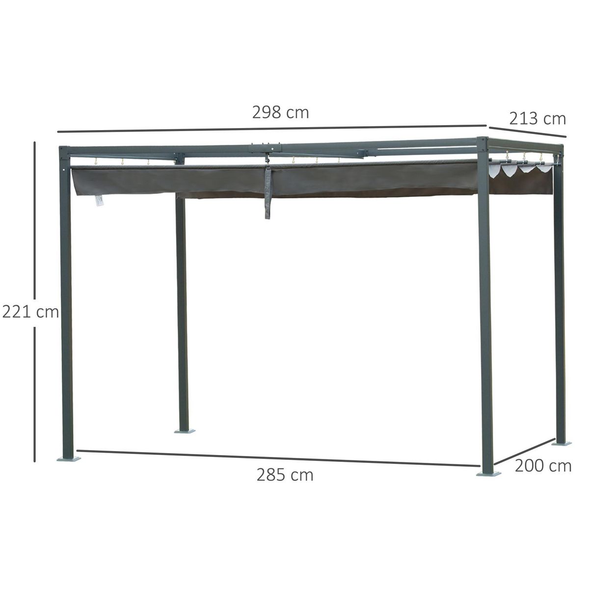 OUTSUNNY Pergola rétractable 2,98L x 2,13l x 2,22H m structure métal époxy anticorrosion toile polyester haute densité 180 g/m² incluse gris