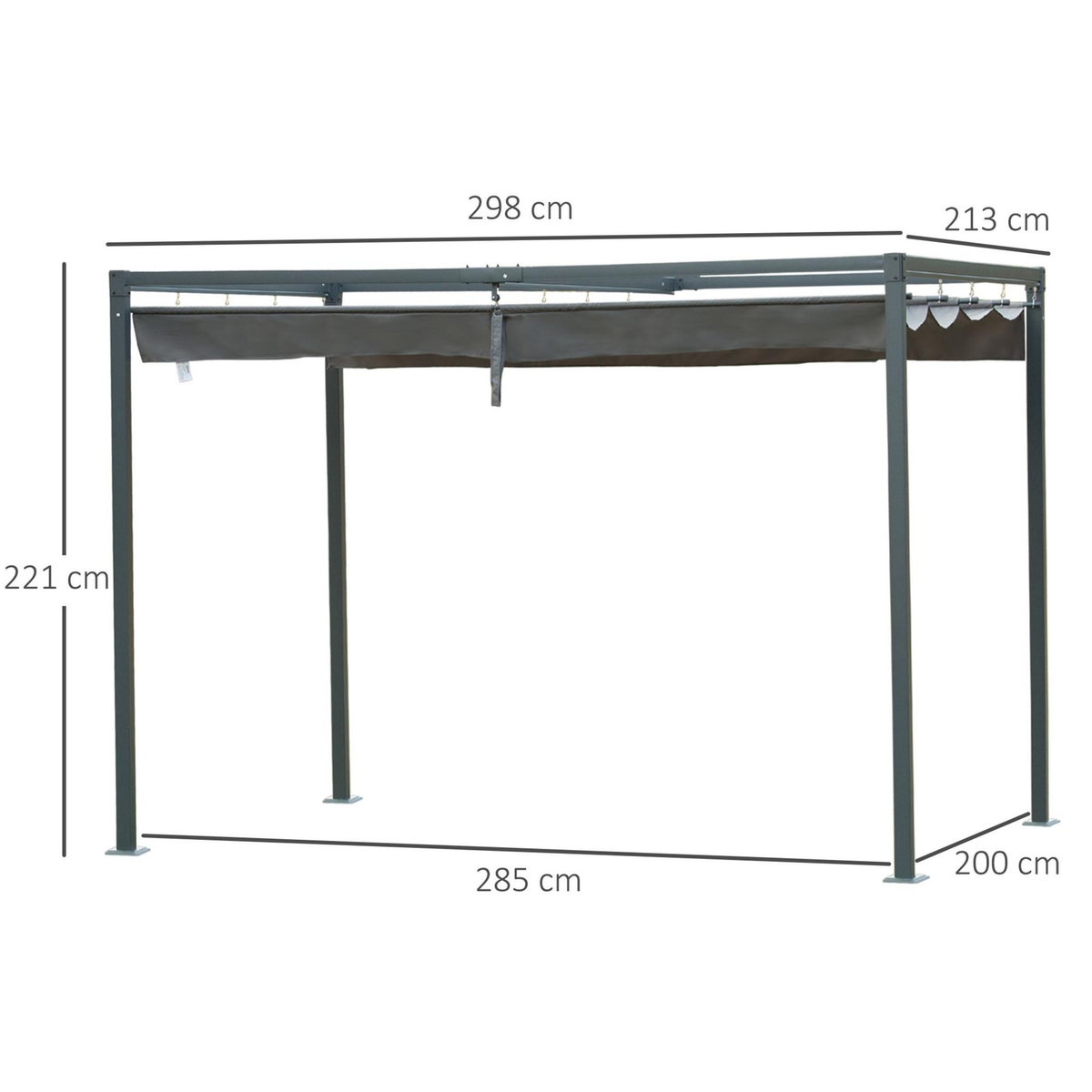 OUTSUNNY Pergola rétractable 2,98L x 2,13l x 2,22H m structure métal époxy anticorrosion toile polyester haute densité 180 g/m² incluse gris