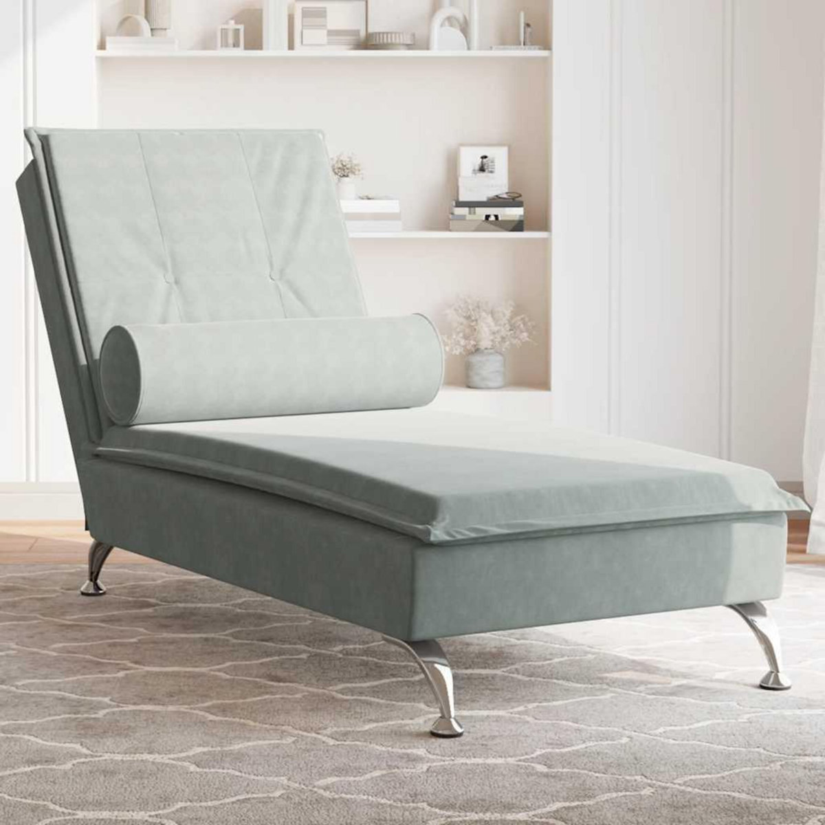 VIDAXL Chaise longue de massage avec traversin gris clair velours