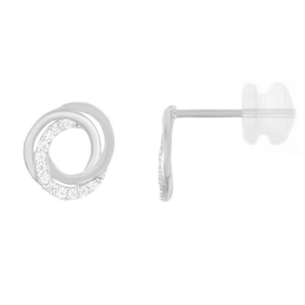 L'ATELIER D'AZUR Boucles d'Oreilles Or Blanc et Zirconiums - Motif Anneau Enlacés Sertis