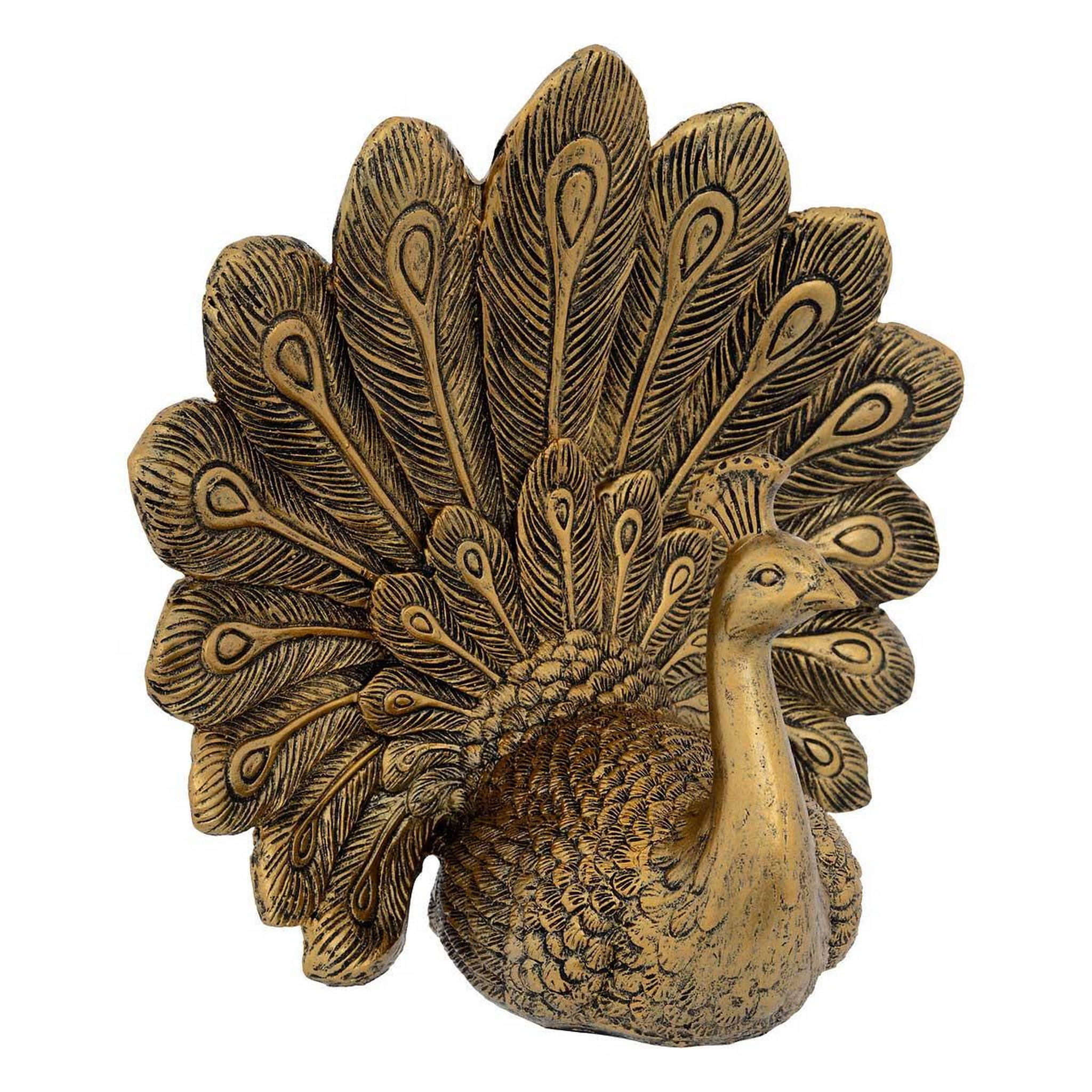 ATMOSPHERA Statuette oiseau paon en résine  wild romance  27cm doré