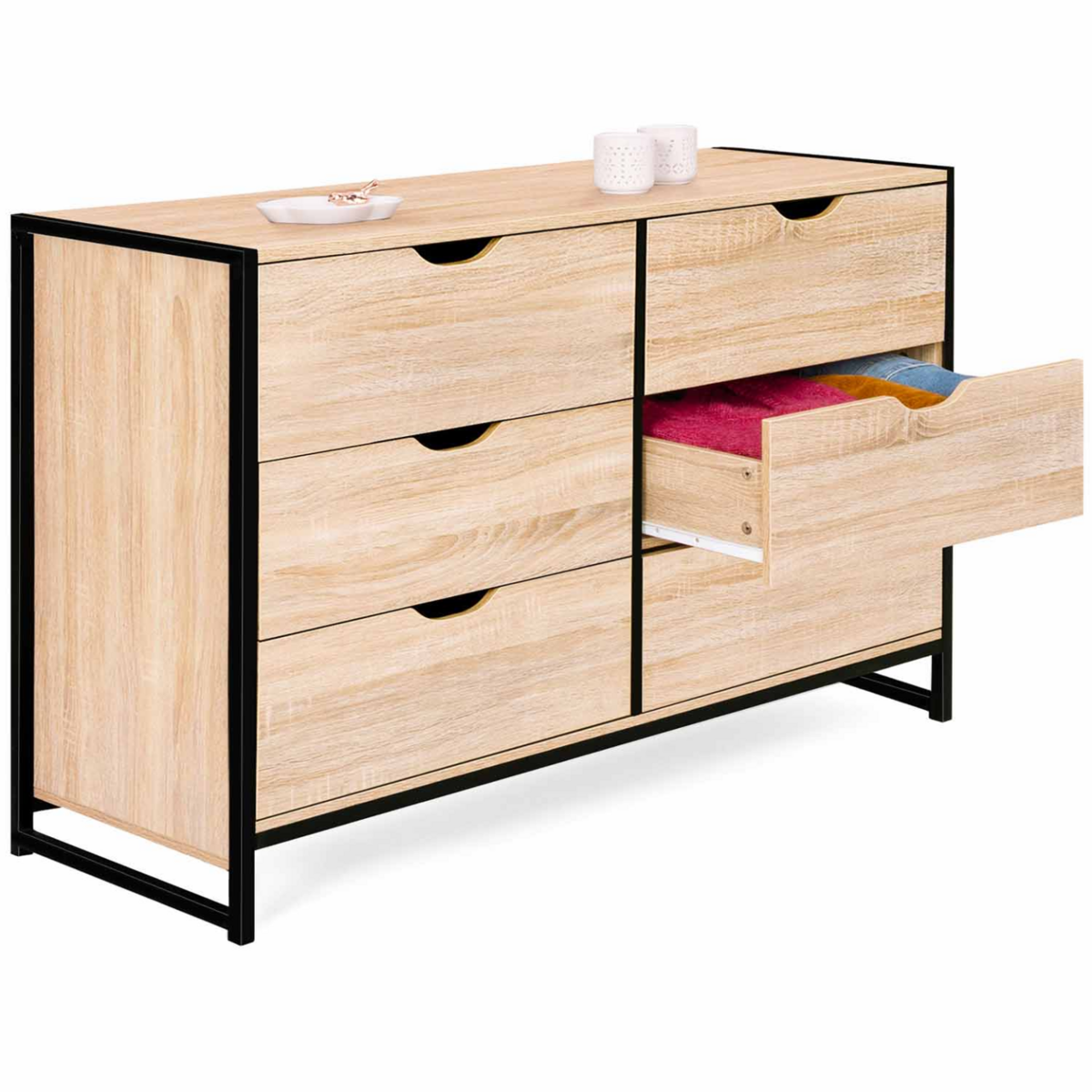 ID MARKET Commode 6 tiroirs DETROIT XXL 140 cm design industriel