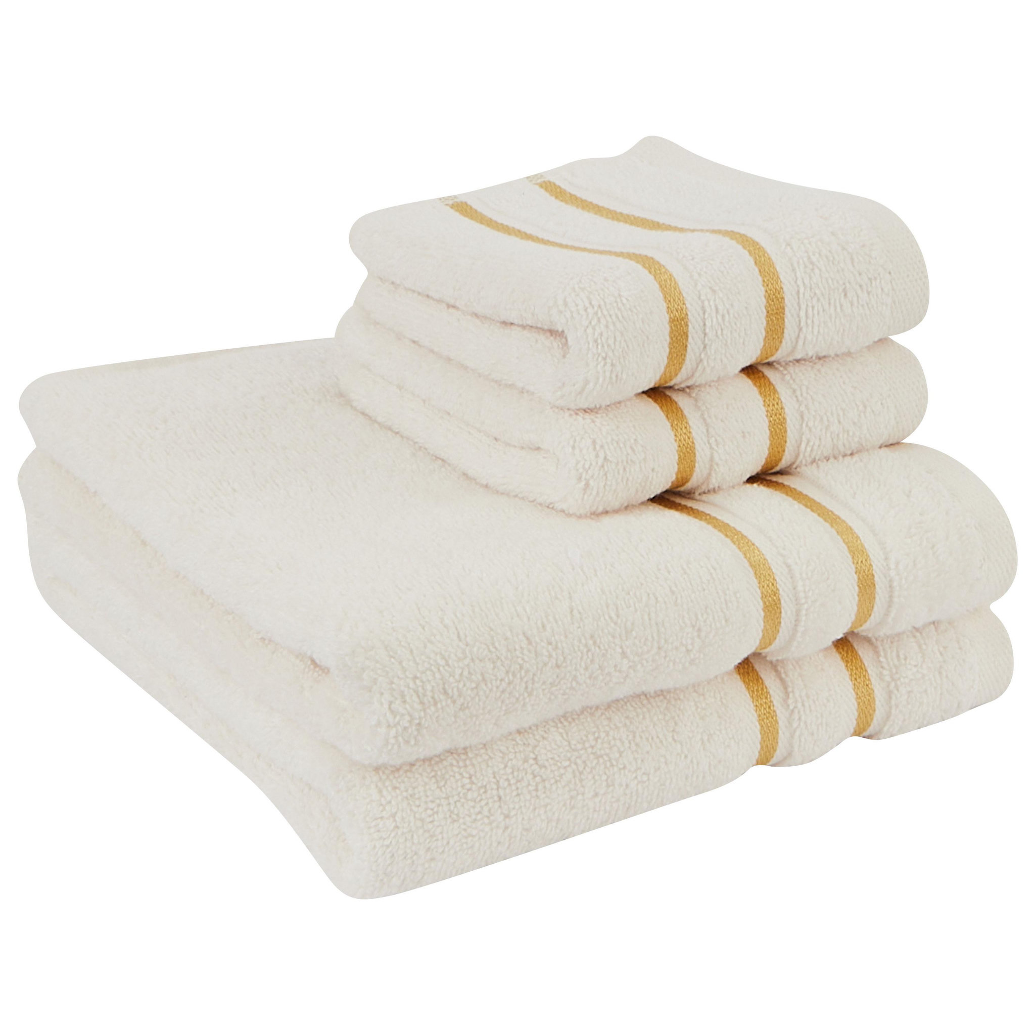 Voir la diapositive 1 : ACTUEL Coffret cadeau 2 serviettes 30x50 + 2 serviettes 50x90 en coton liteau doré 