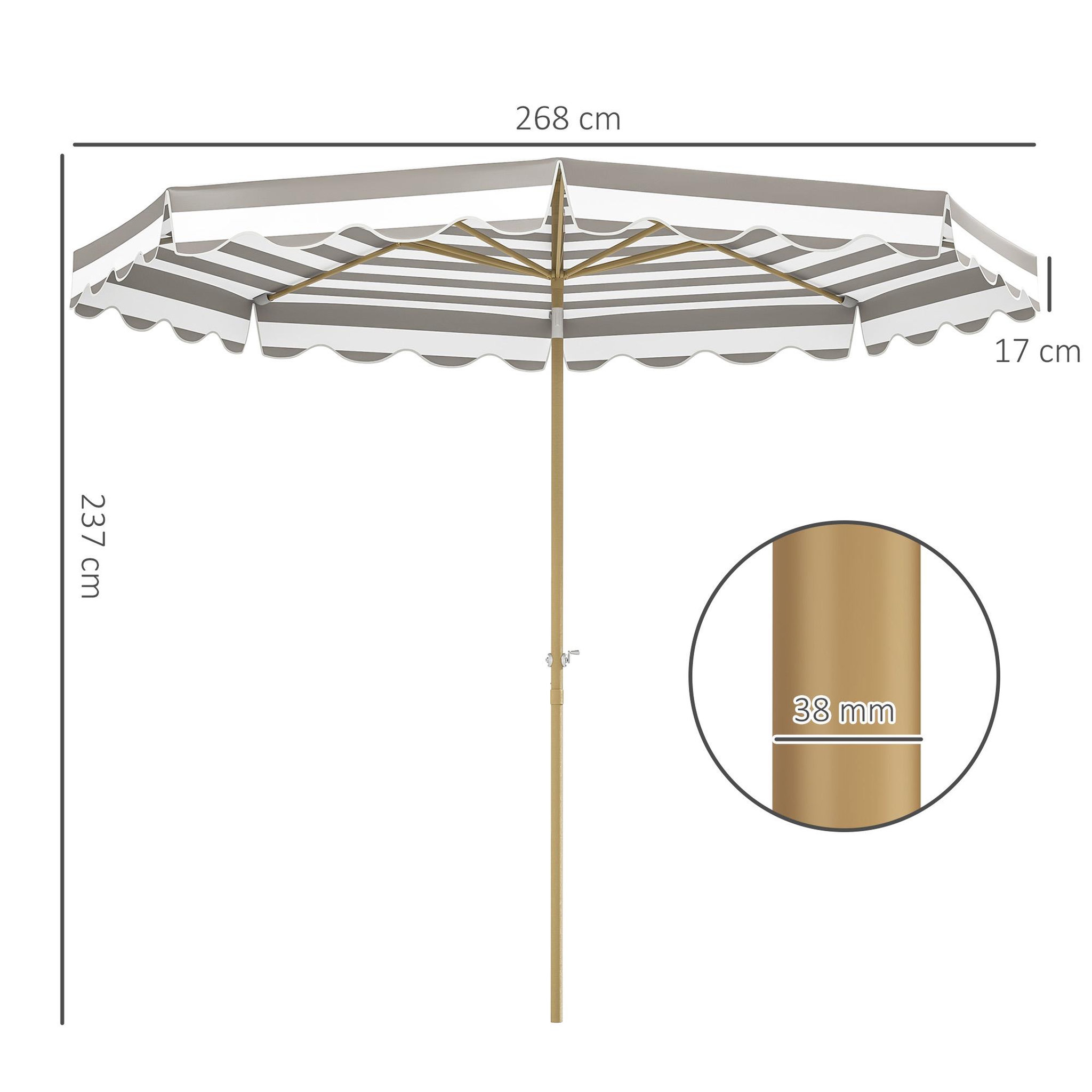 Voir la diapositive 3 : OUTSUNNY Parasol de jardin inclinable octogonal dim.2,7 x 2,4m manivelle métal effet bois tissu UPF 50+ gris taupe blanc