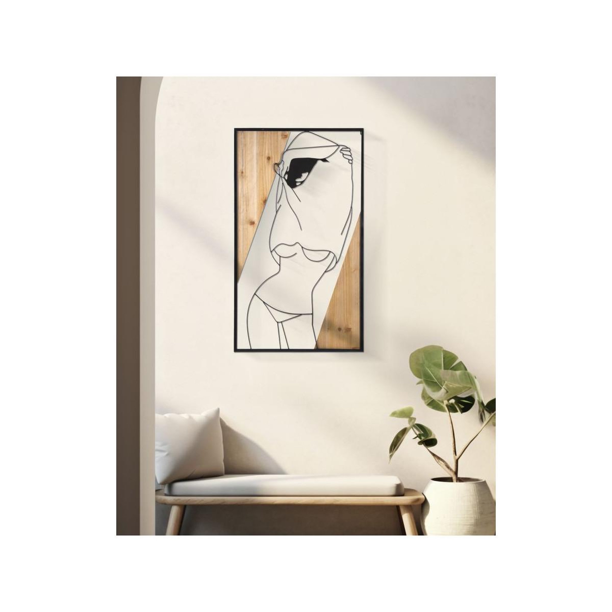 Voir la diapositive 5 : Paris Prix Décoration murale encadrée  strips  90cm noir & naturel