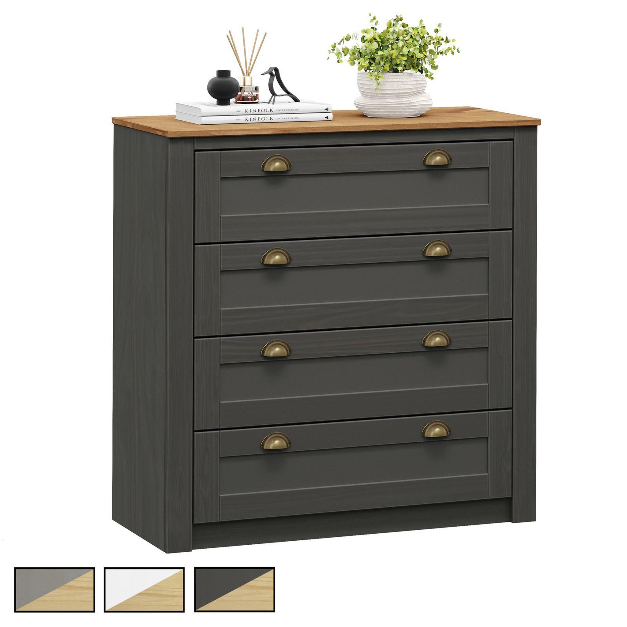 IDIMEX Commode BOLTON avec 4 tiroirs, en pin massif. Coloris disponibles : Bicolore