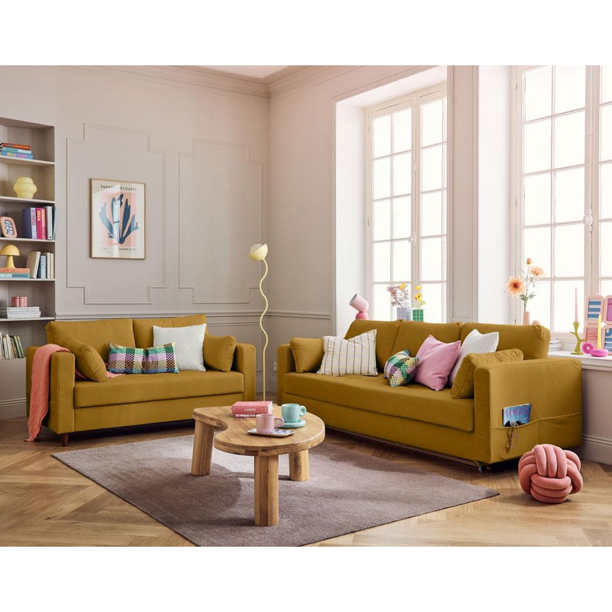 LISA DESIGN Anna - canapé droit 2 places avec poche en velours - pieds en bois