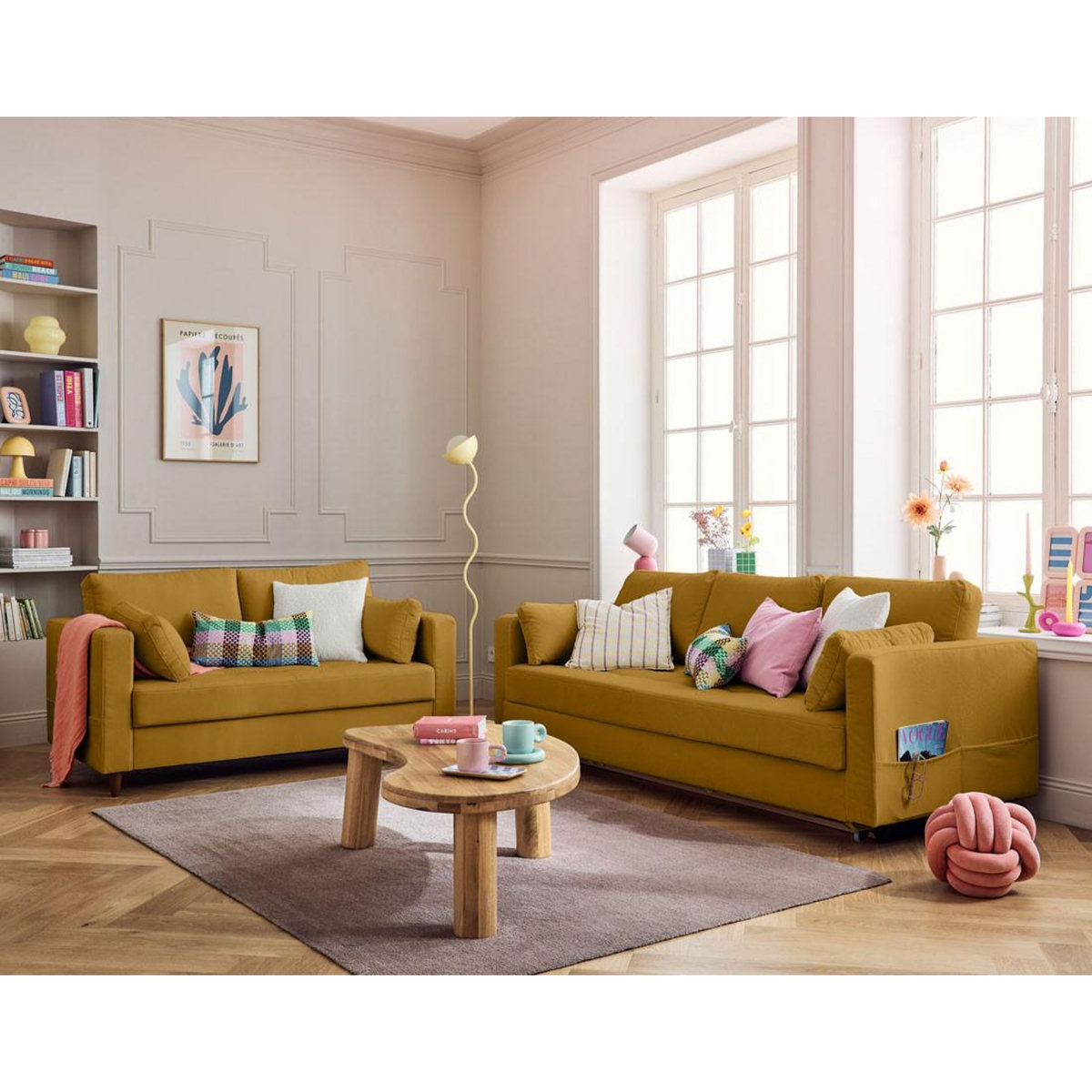 LISA DESIGN Anna - canapé droit 2 places avec poche en velours - pieds en bois